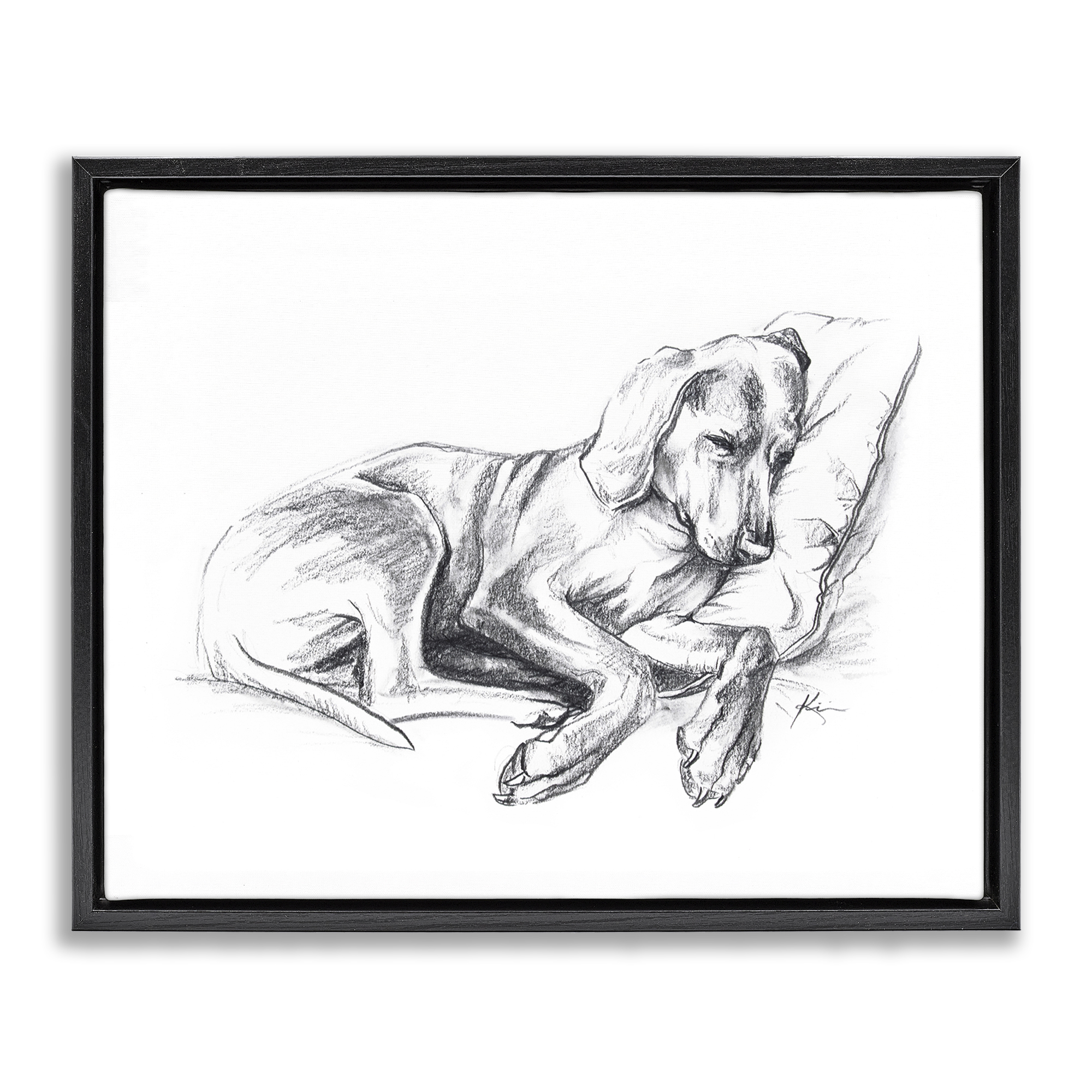 Stupell Industries Napping Dog Drawing Animals Drawing Black Floater Framed Canvas Art Print Wall Art, 31 x 25