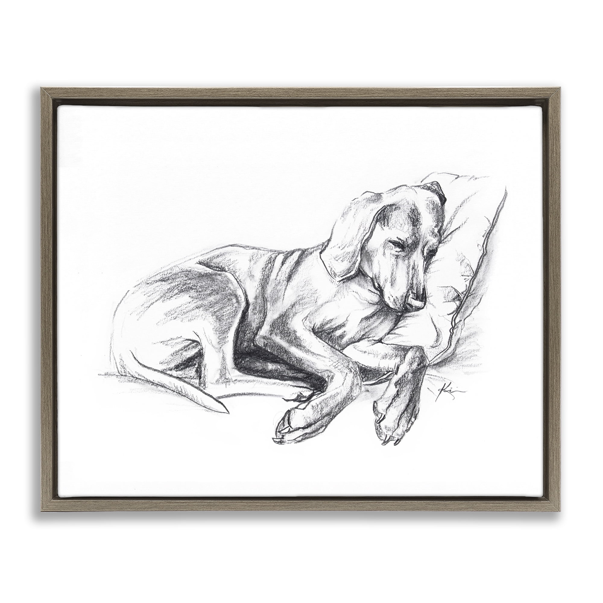 Stupell Industries Napping Dog Drawing Animals Drawing Brown Floater Framed Canvas Art Print Wall Art, 21 x 17