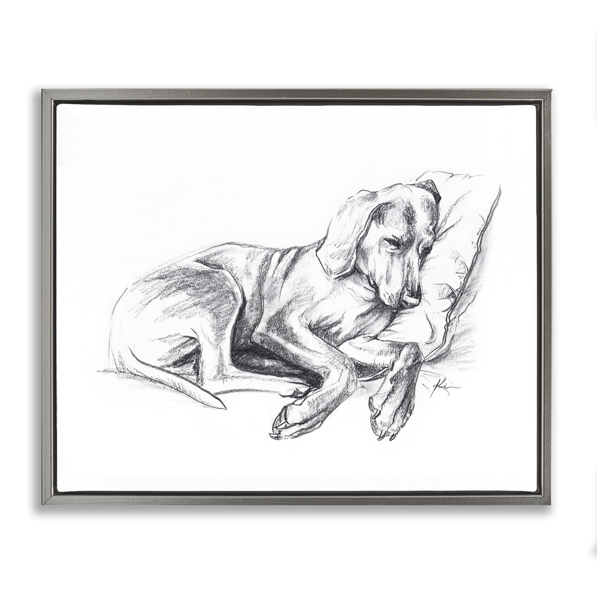 Stupell Industries Napping Dog Drawing Animals Drawing Gray Floater Framed Canvas Art Print Wall Art, 31 x 25