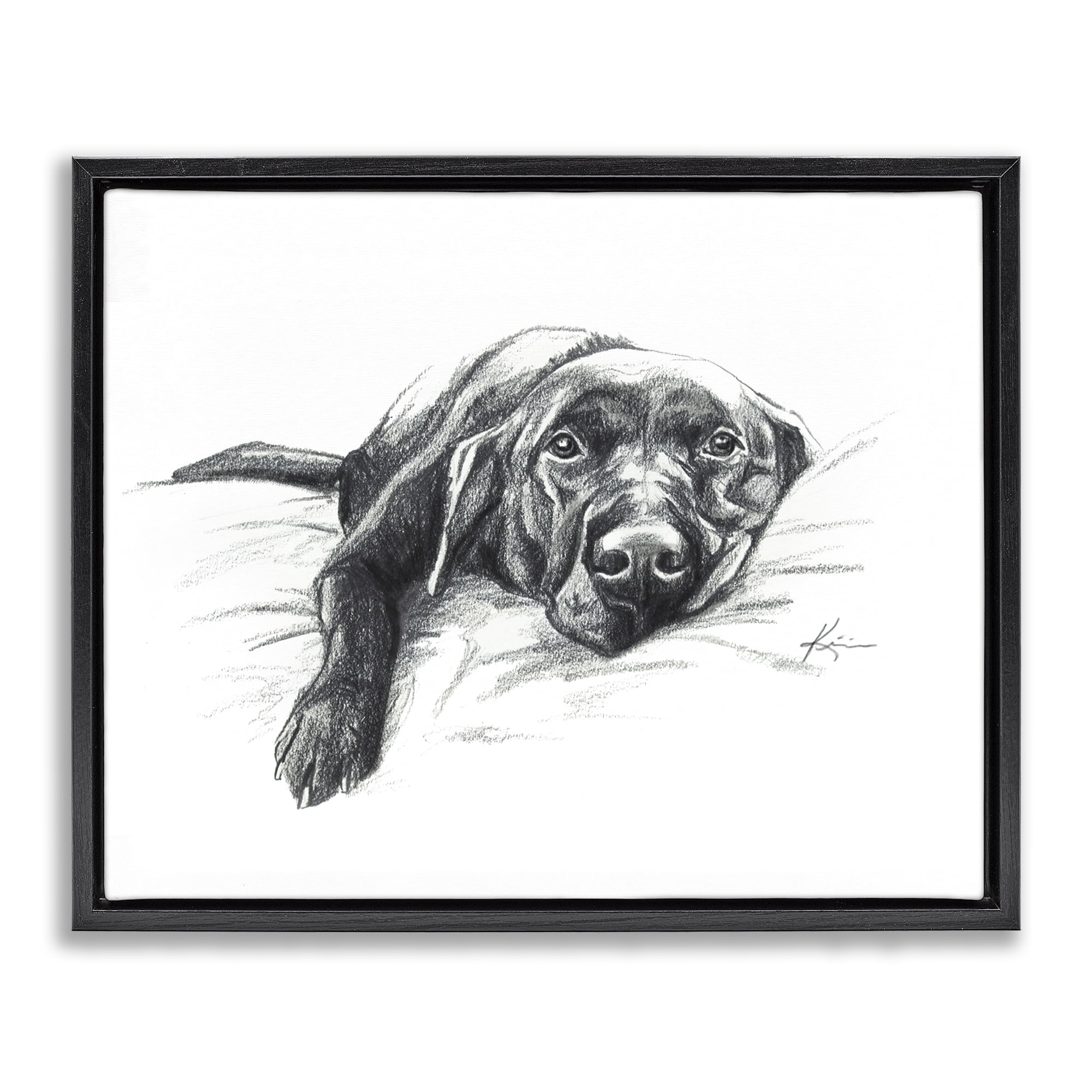 Stupell Industries Naptime Black Labrador Animals Drawing Black Floater ...
