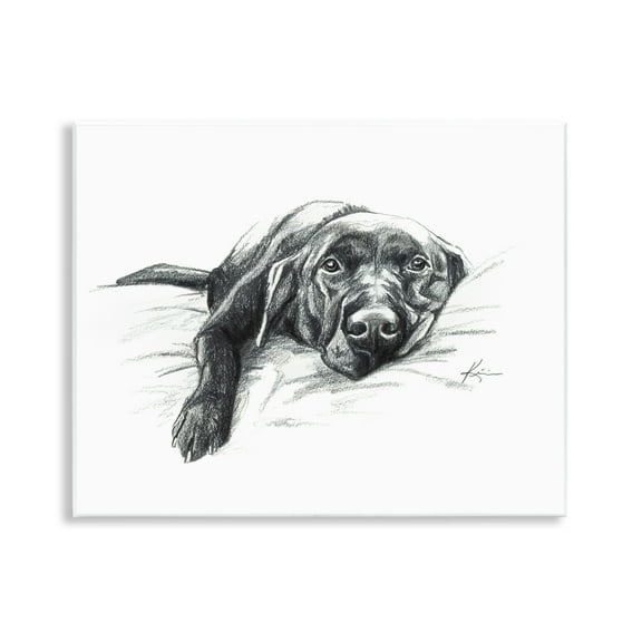 Stupell Industries Naptime Black Labrador Animals Drawing Unframed Art Print Wall Art, 14 x 11