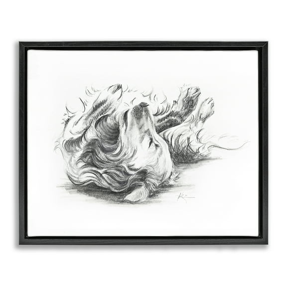 Stupell Industries Naptime Dog Drawing Animals Drawing Black Floater Framed Canvas Art Print Wall Art, 21 x 17