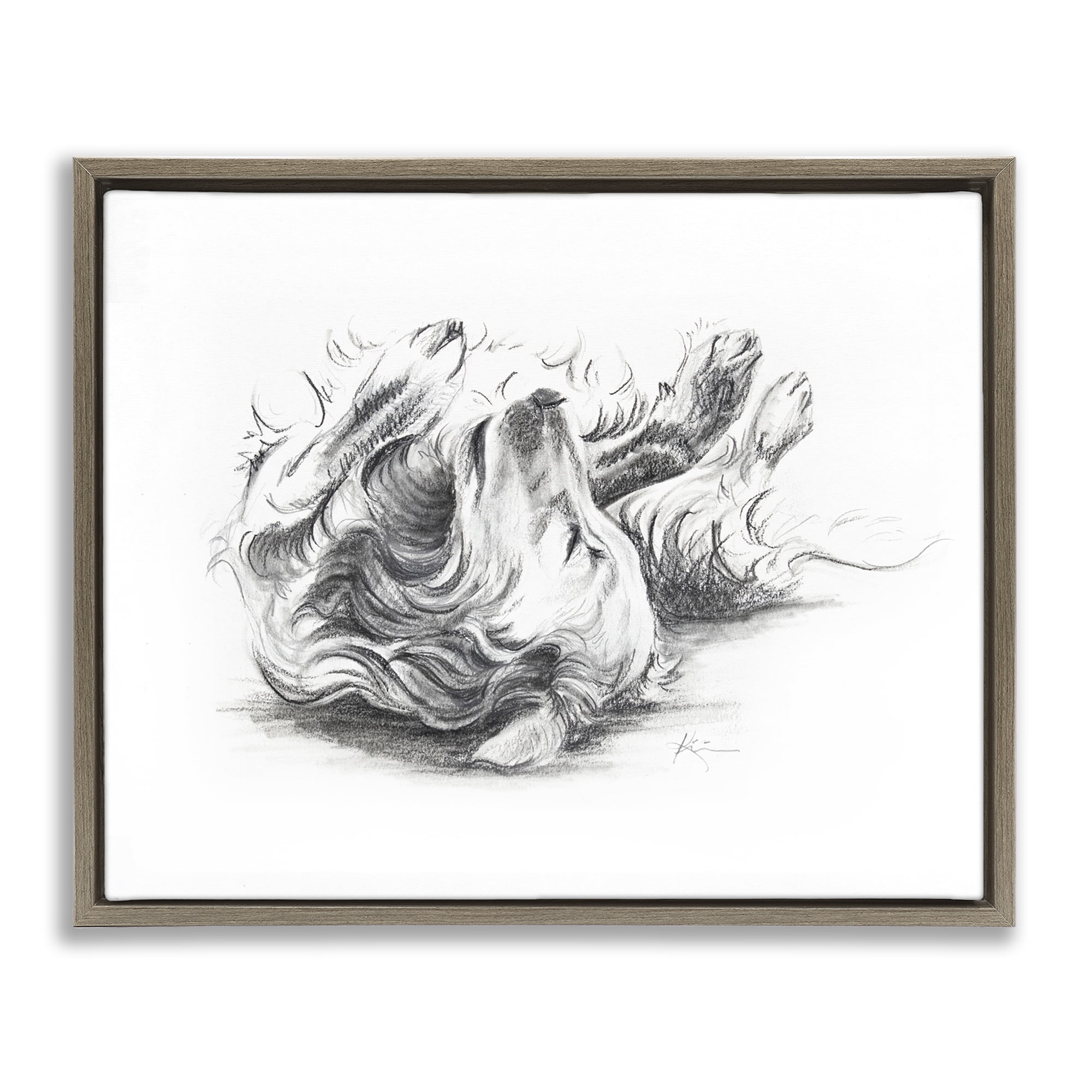 Stupell Industries Naptime Dog Drawing Animals Drawing Brown Floater Framed Canvas Art Print Wall Art, 21 x 17