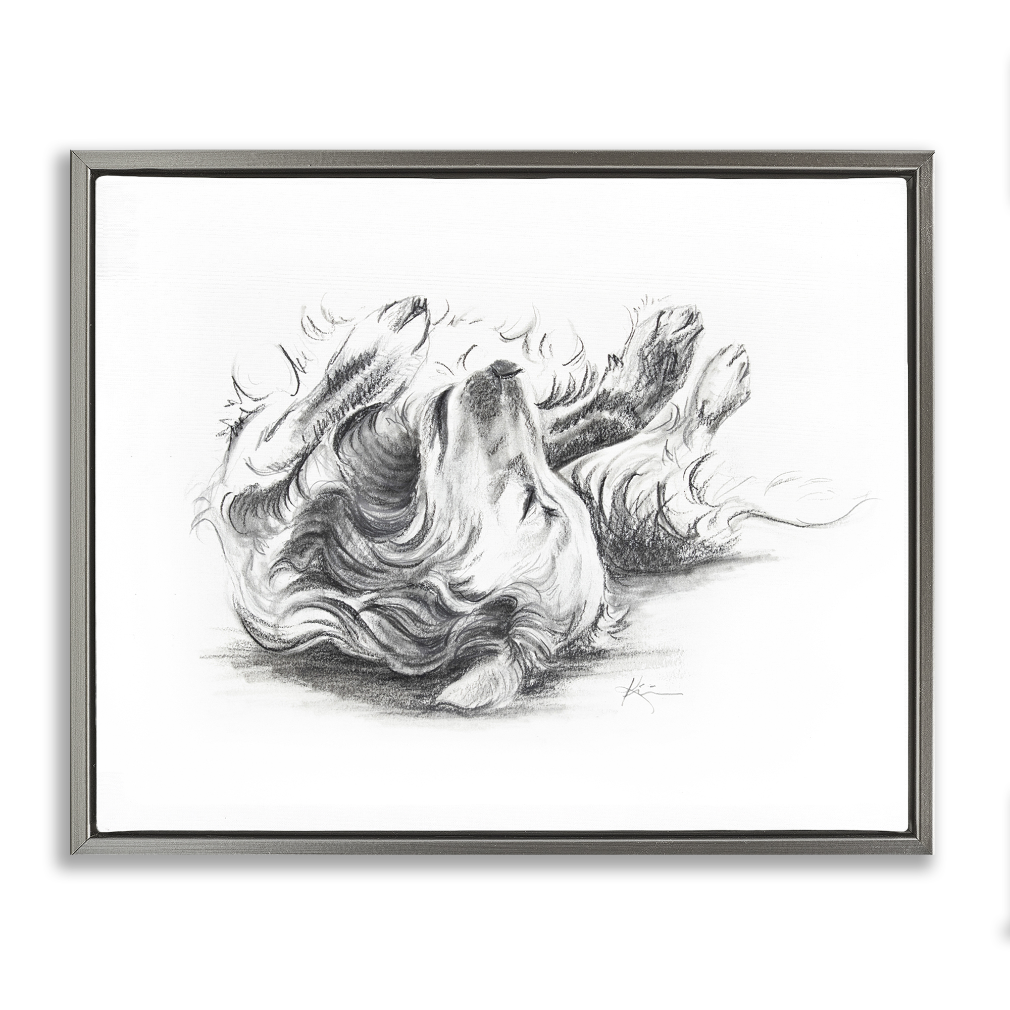 Stupell Industries Naptime Dog Drawing Animals Drawing Gray Floater Framed Canvas Art Print Wall Art, 31 x 25