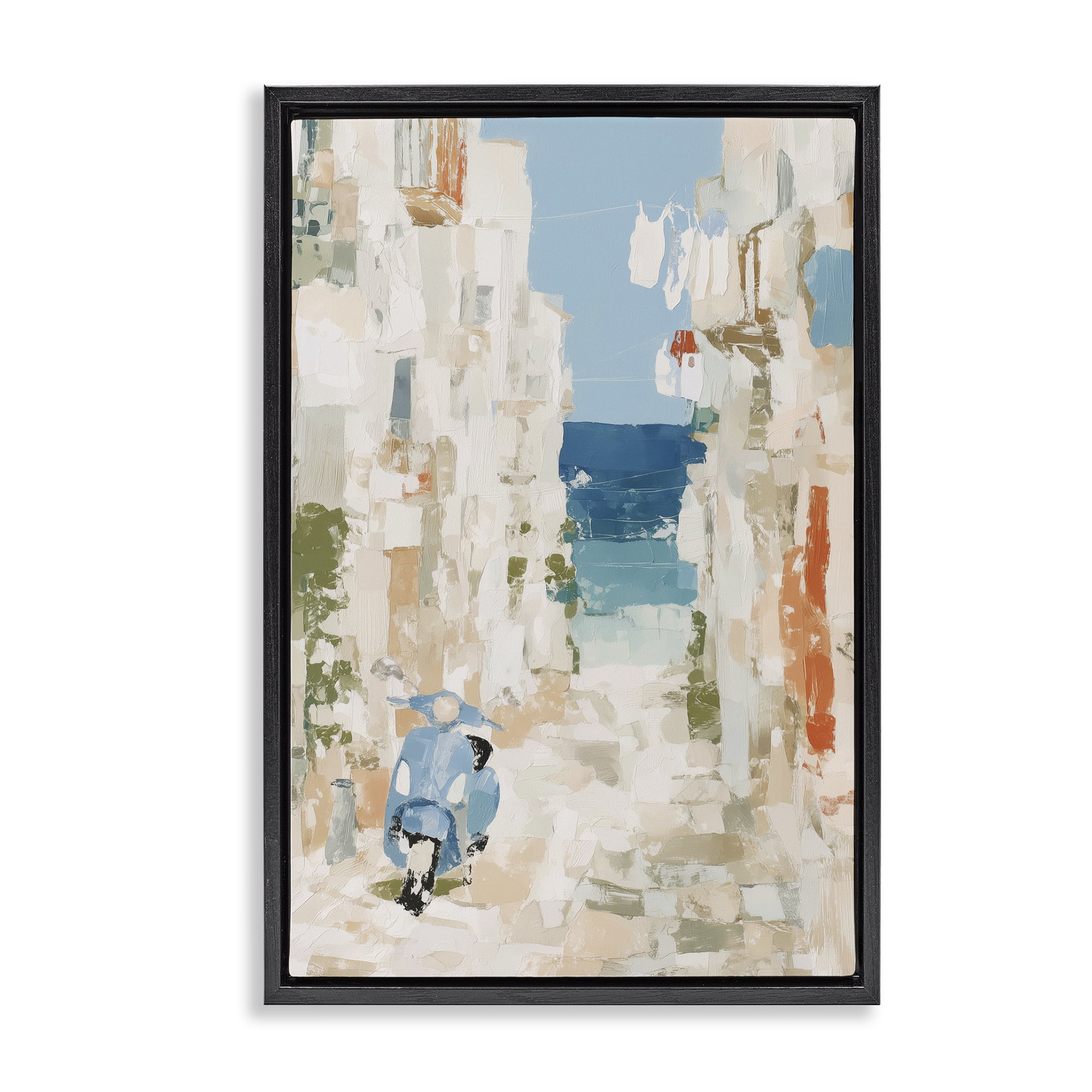 Stupell Industries Narrow Alley with Vespa Black Framed Floater Canvas Wall Art, design by Chromatic Storm Studio