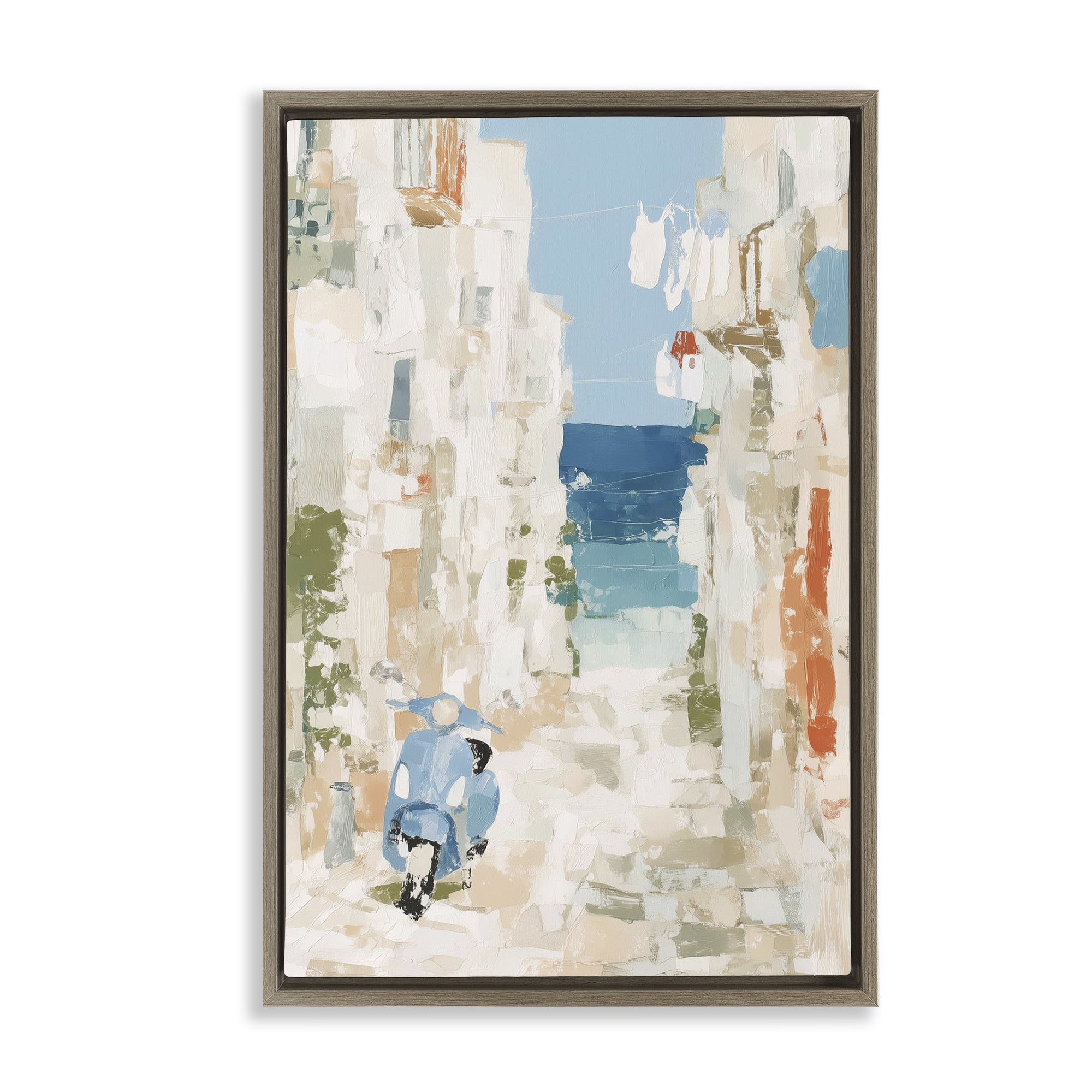 Stupell Industries Narrow Alley with Vespa Brown Framed Floater Canvas Wall Art, design by Chromatic Storm Studio