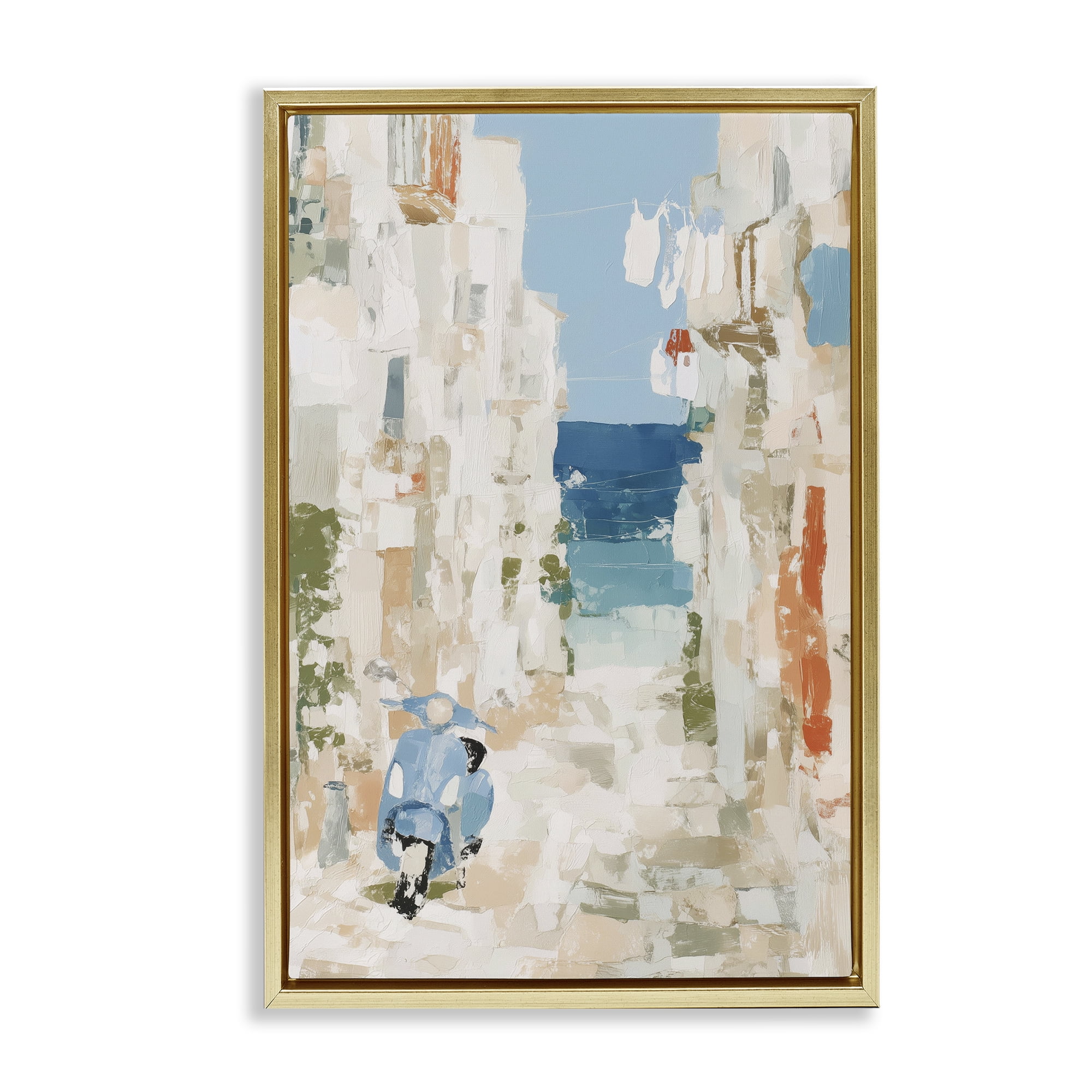 Stupell Industries Narrow Alley with Vespa Gold Framed Floater Canvas Wall Art, design by Chromatic Storm Studio