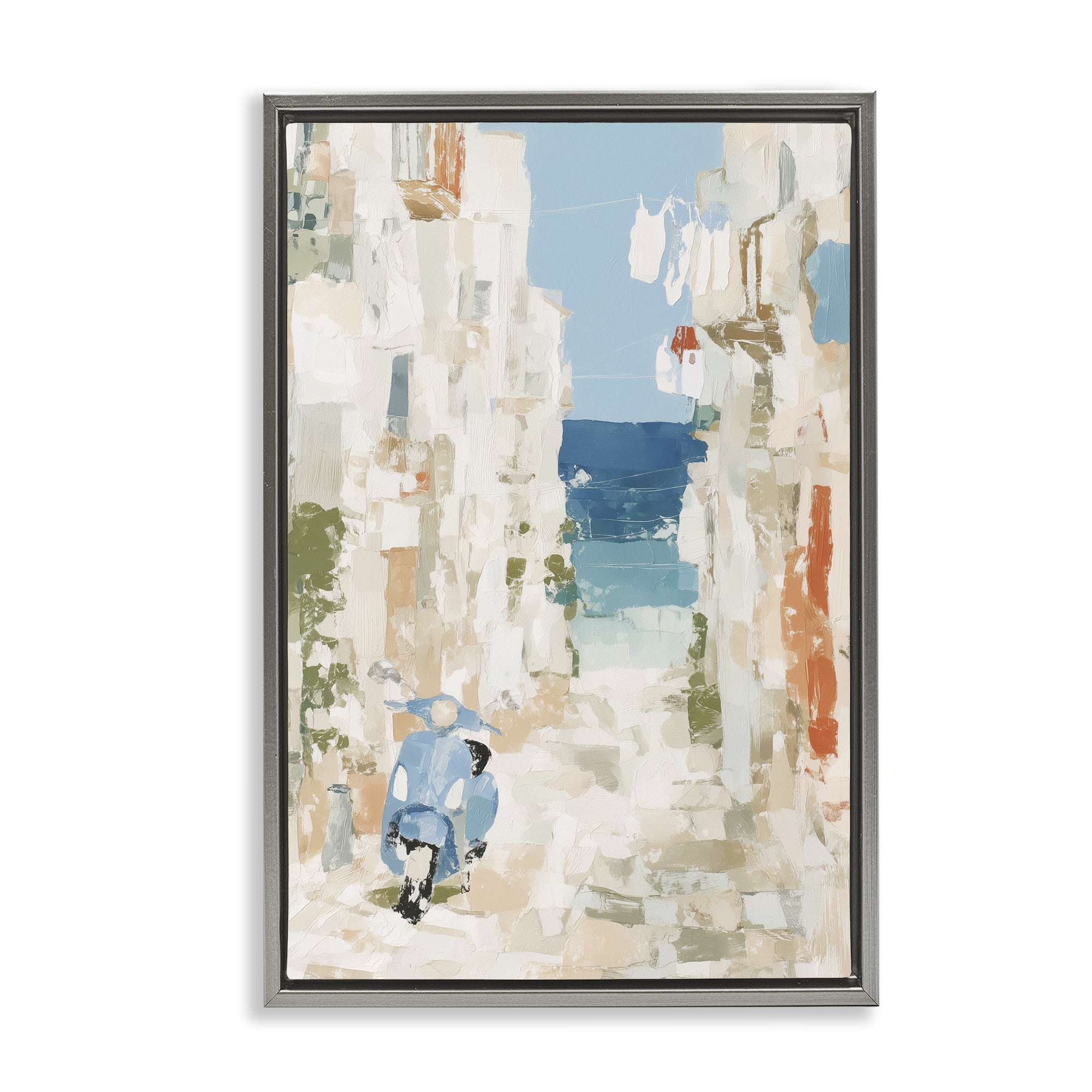 Stupell Industries Narrow Alley with Vespa Gray Framed Floater Canvas Wall Art, design by Chromatic Storm Studio