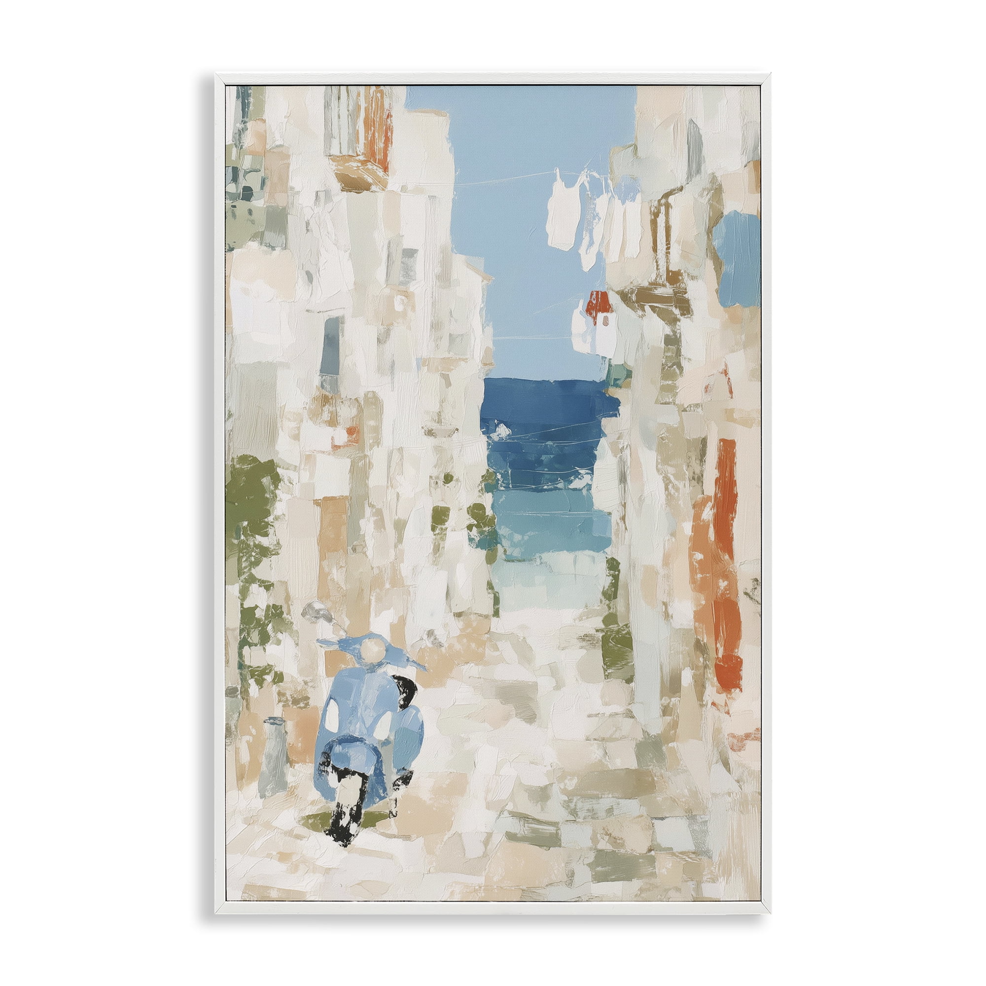 Stupell Industries Narrow Alley with Vespa White Framed Giclee Art, design by Chromatic Storm Studio