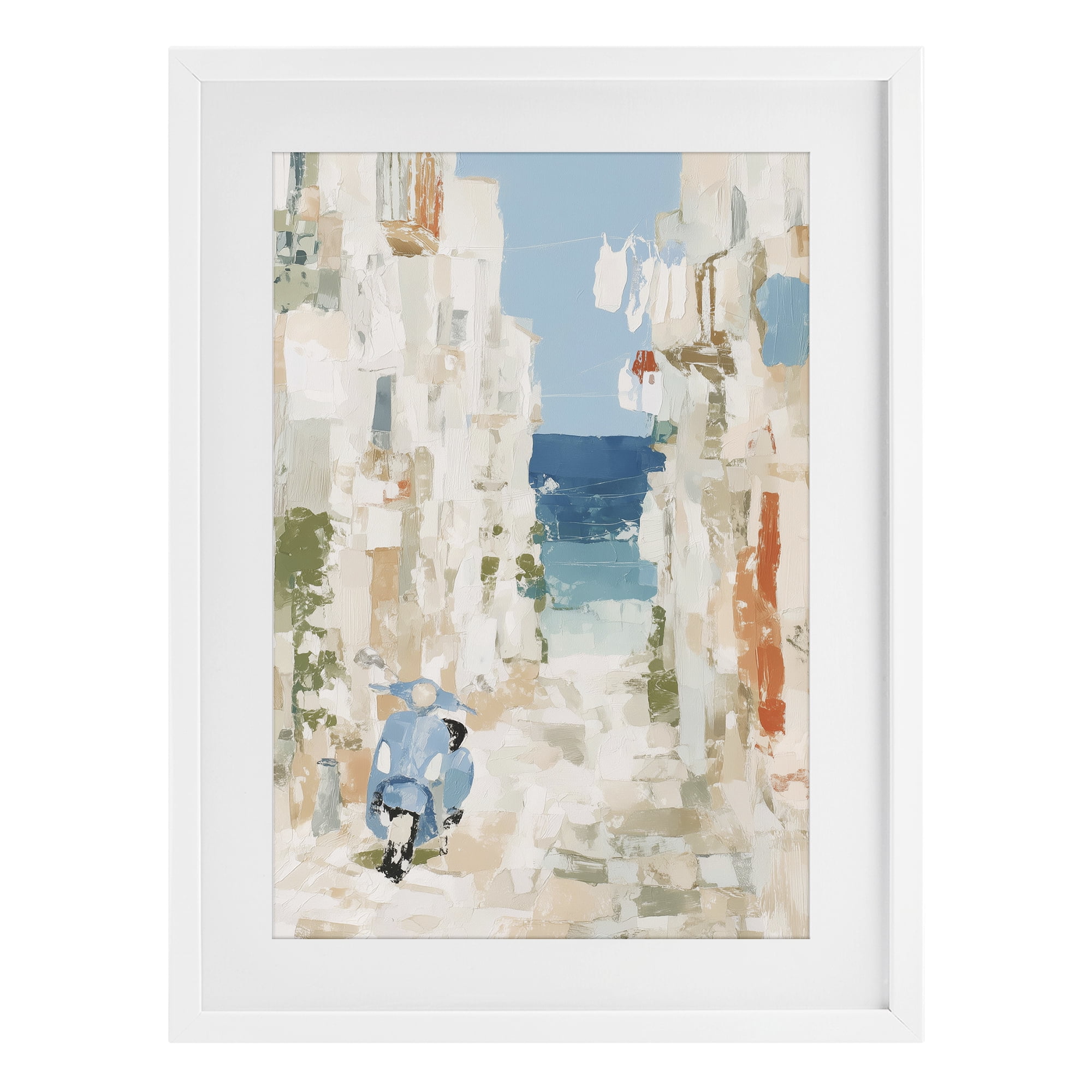 Stupell Industries Narrow Alley with Vespa White Framed Print Under Glass, design by Chromatic Storm Studio
