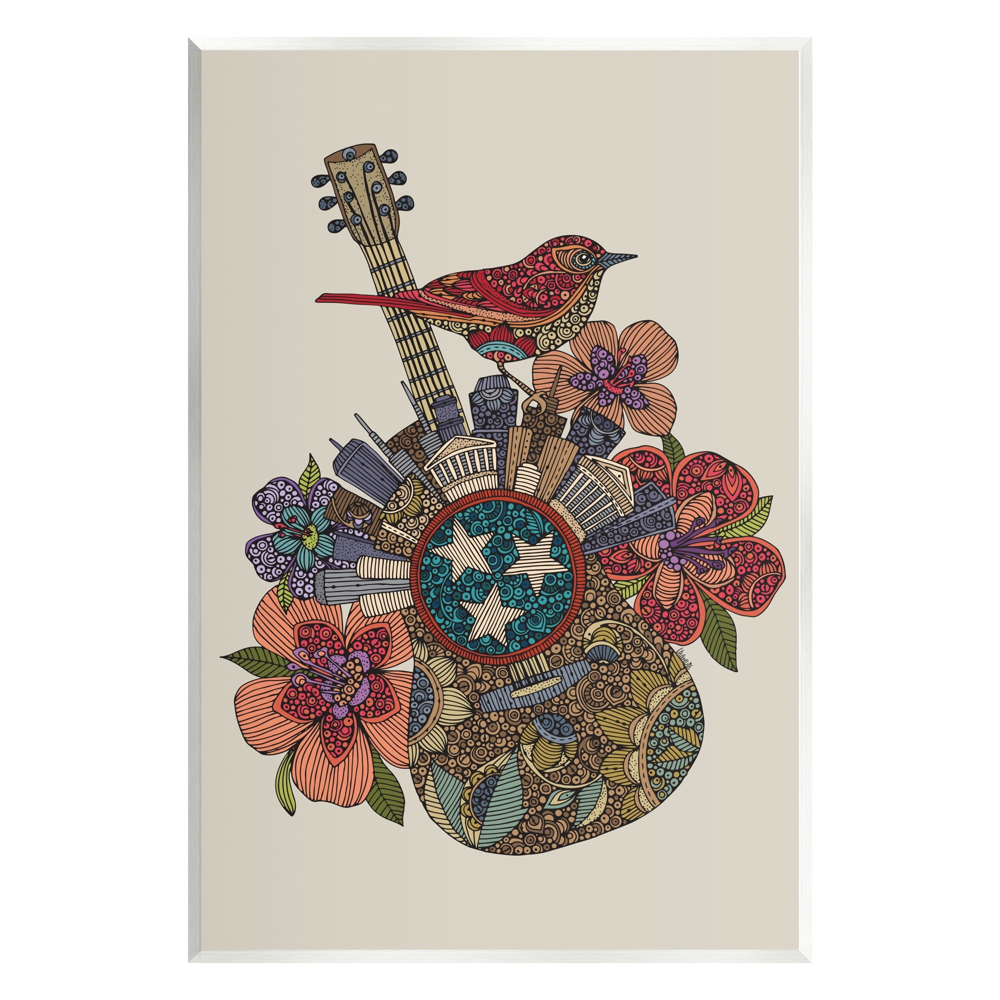 Stupell Industries Nashville Music City Detailed Floral Pattern Guitar Graphic Art Unframed Art Print Wall Art, Design by Valentina Harper