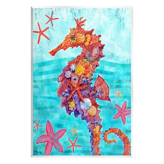 Stupell Industries Nassau Seahorse Aquatic Shell Collage Graphic Art Unframed Art Print Wall Art, Design by Paul Brent