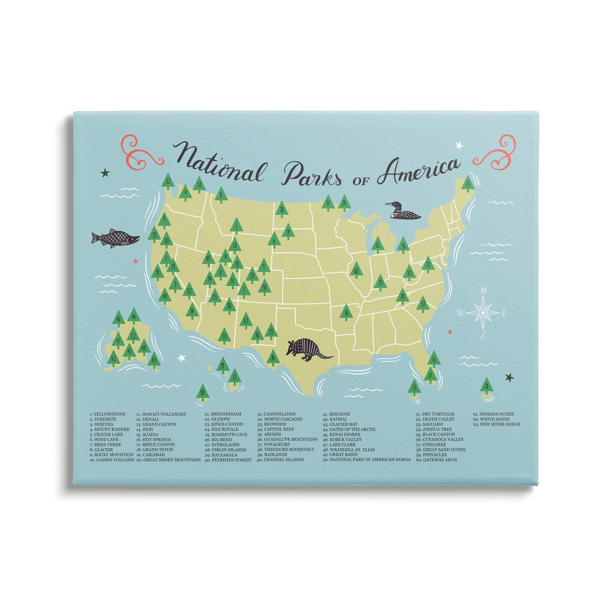Stupell Industries National Parks Detailed Informative Map Diagram Canvas Wall Art, 40 x 30, Design by Michael Buxton