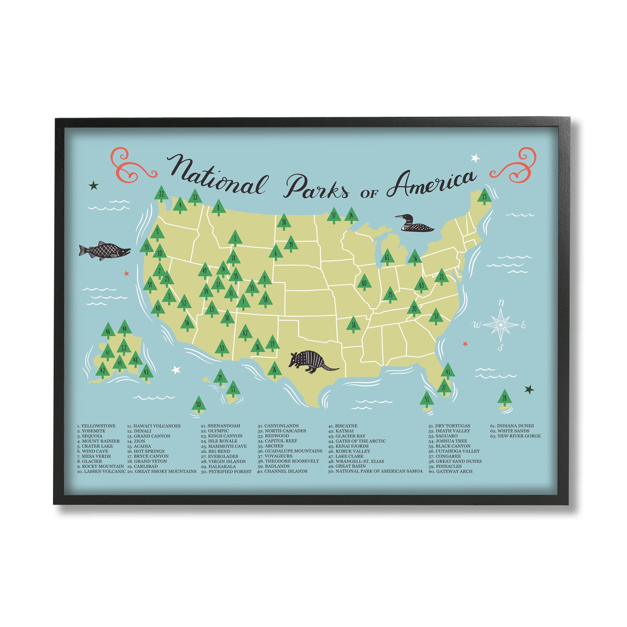 Stupell Industries National Parks Detailed Informative Map Diagram Framed Wall Art, 30 x 24, Design by Michael Buxton