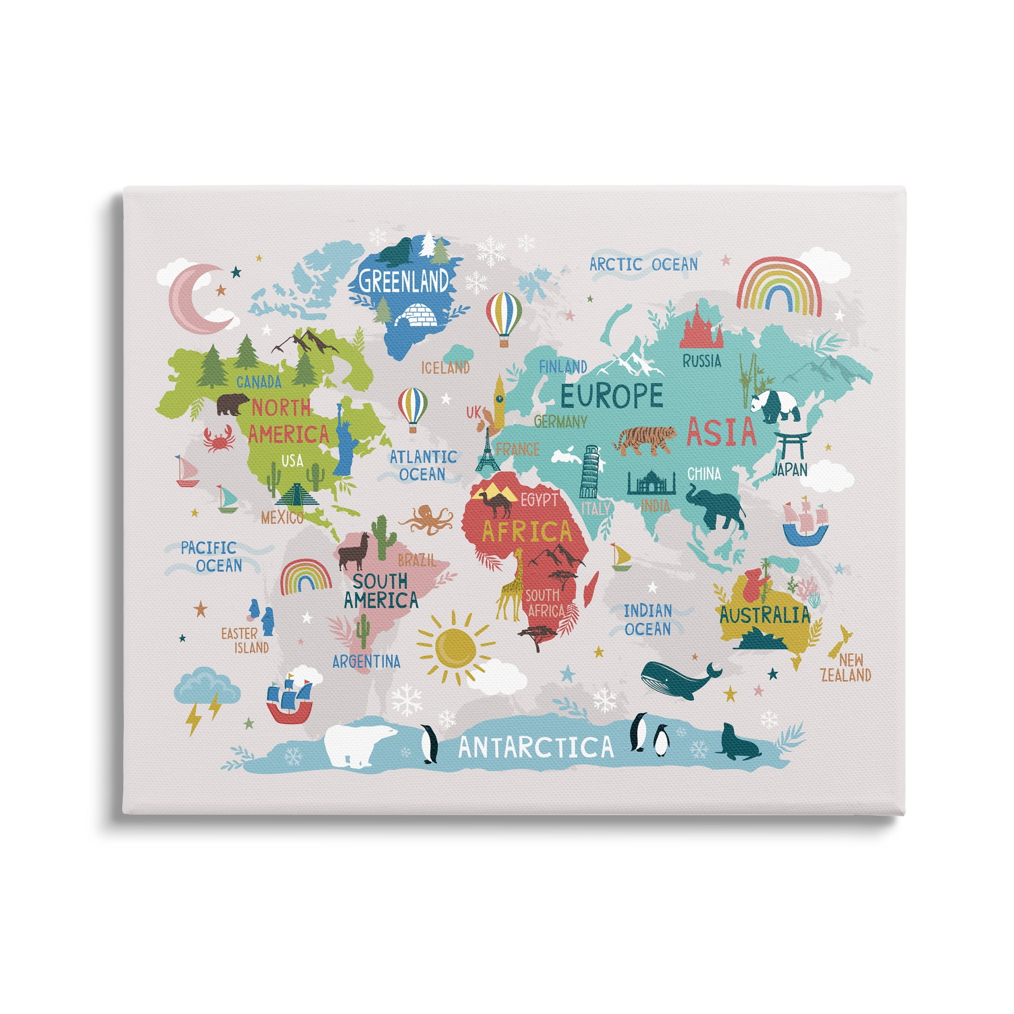 Stupell Industries Native Animals World Map Educational Wildlife Atlas Graphic Art Gallery Wrapped Canvas Print Wall Art, Design by Lisa Whitebutton