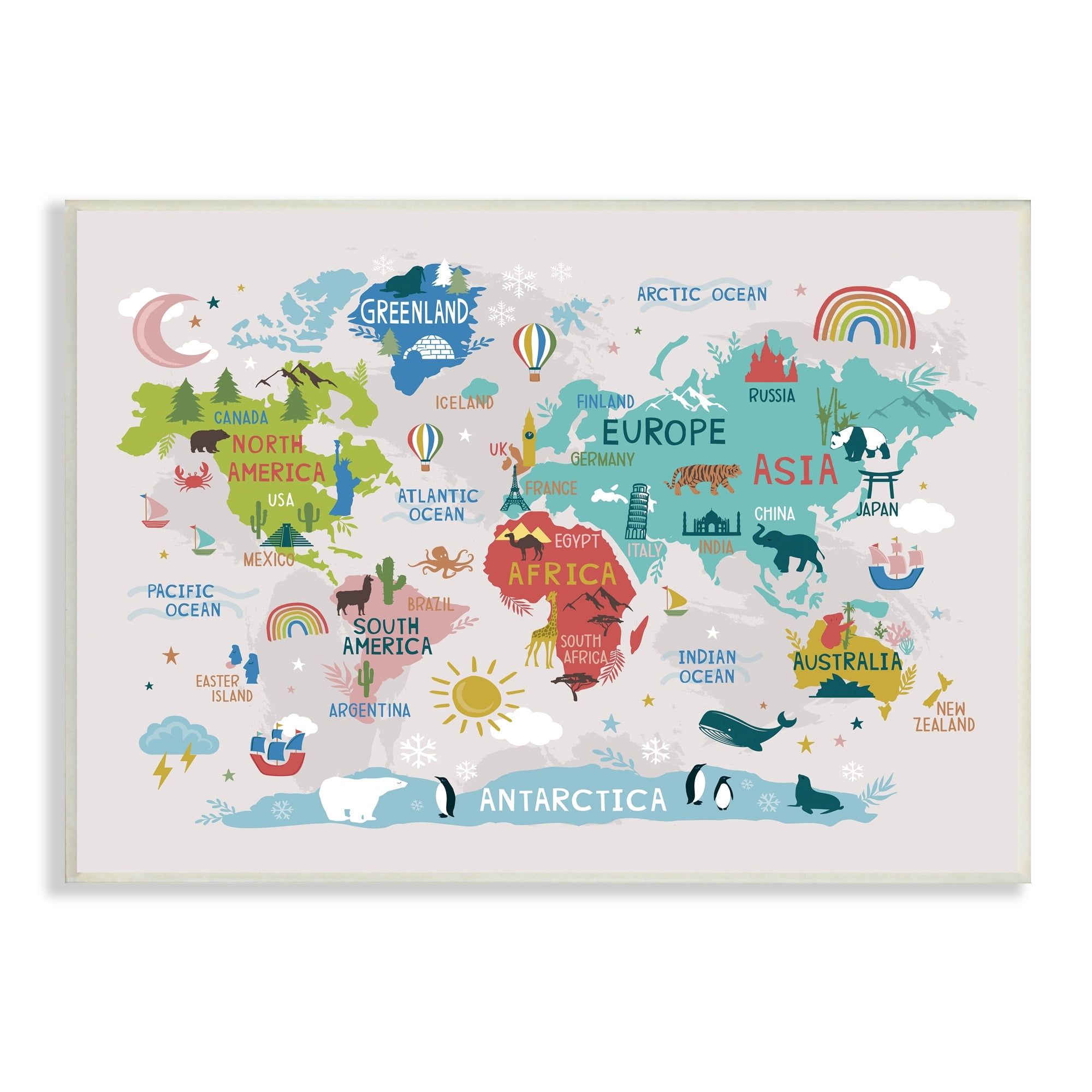 Stupell Industries Native Animals World Map Educational Wildlife Atlas Graphic Art Unframed Art Print Wall Art, Design by Lisa Whitebutton