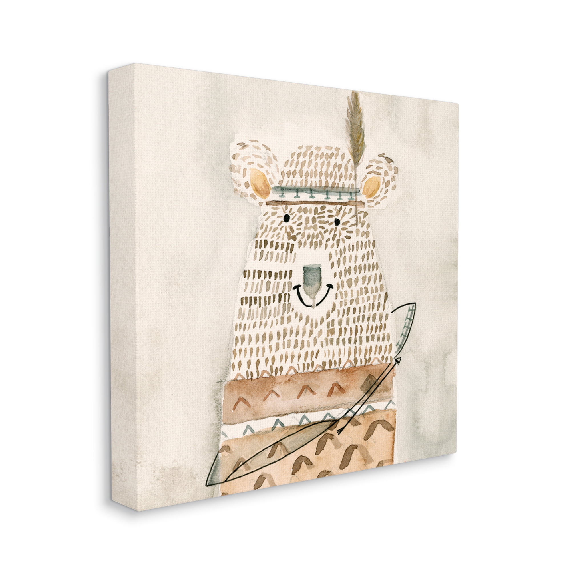 Stupell Industries Native Bear with Pattern Shirt Neutral Watercolor Animals & Insects Painting Gallery Wrapped Canvas Print Wall Art, 36 x 36