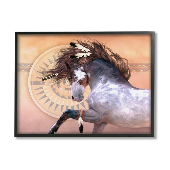 Stupell Industries Native Spirit Stallion Animals & Insects Painting Black Framed Art Print Wall Art, 14 x 11