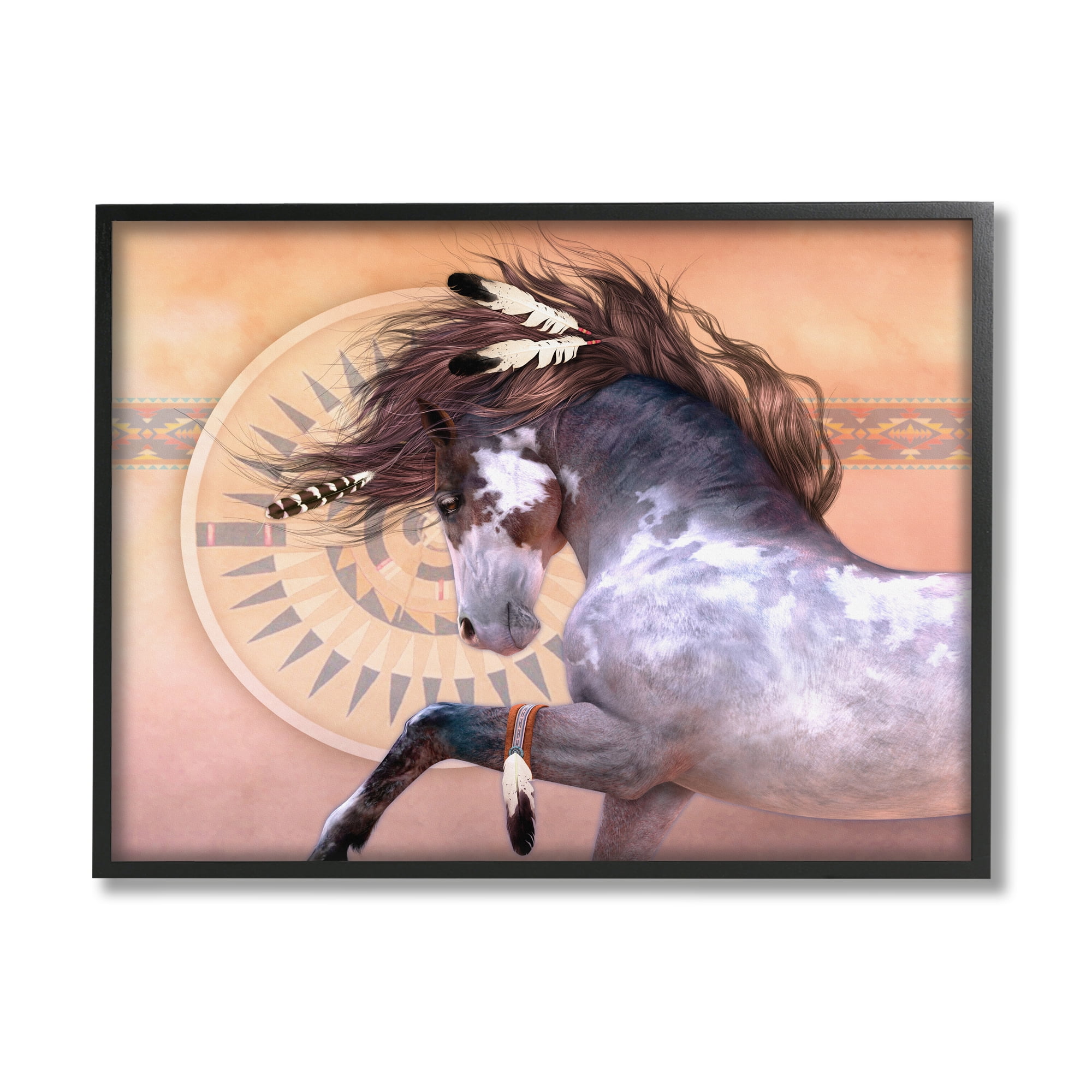 Stupell Industries Native Spirit Stallion Animals & Insects Painting Black Framed Art Print Wall Art, 20 x 16