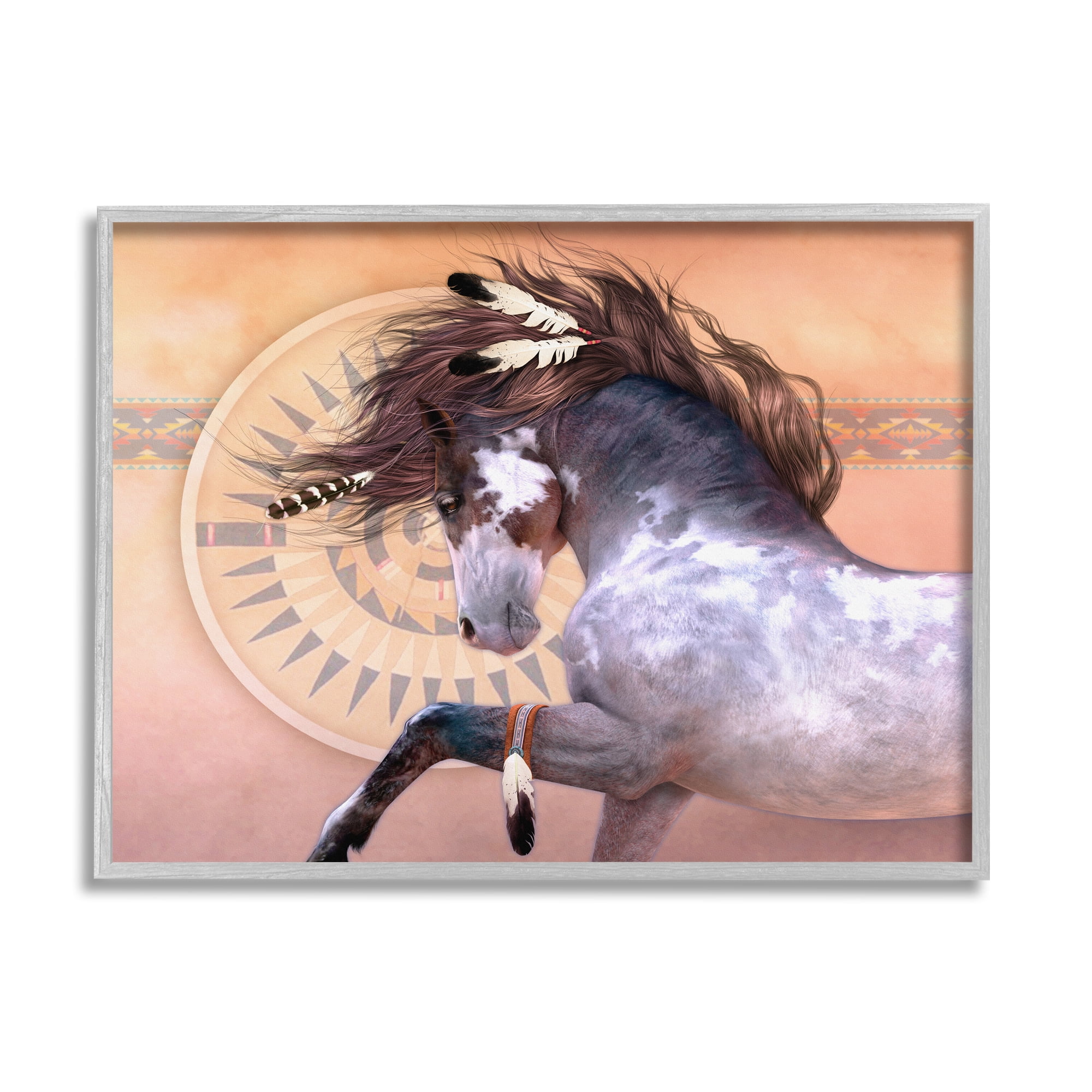 Stupell Industries Native Spirit Stallion Animals & Insects Painting Gray Framed Art Print Wall Art, 14 x 11