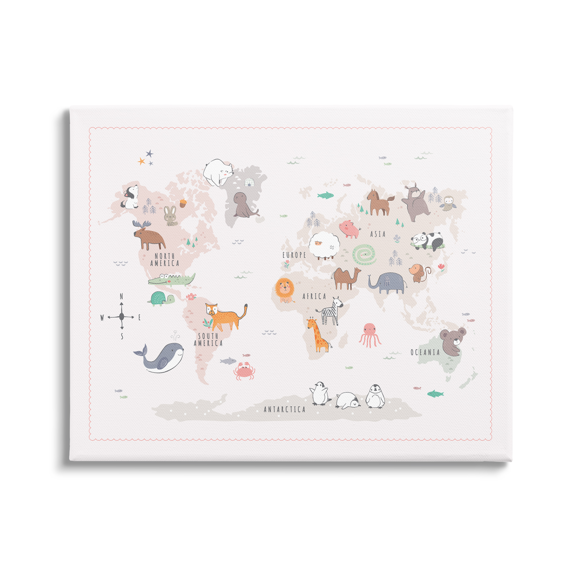 Stupell Industries Native Wildlife Animals Countries World Map Education Graphic Art Gallery Wrapped Canvas Print Wall Art, Design by Andrea Jasid Grassi