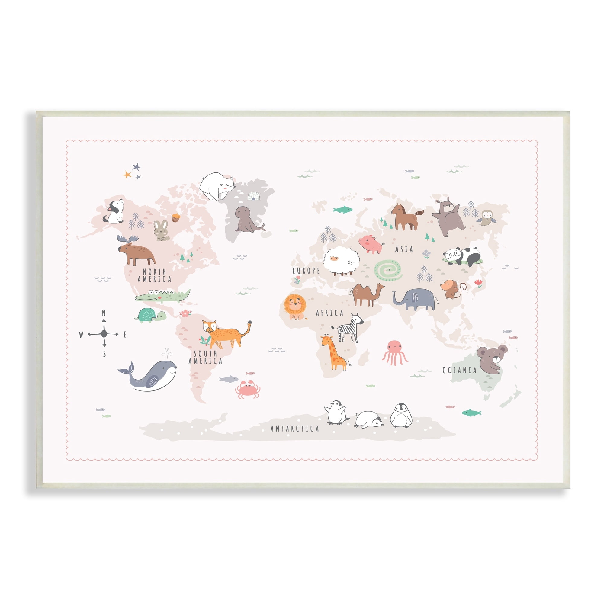 Stupell Industries Native Wildlife Animals Countries World Map Education Graphic Art Unframed Art Print Wall Art, Design by Andrea Jasid Grassi