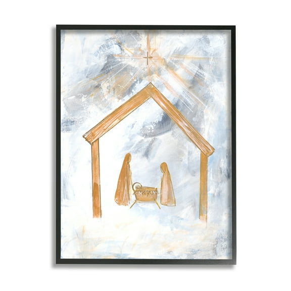 Stupell Industries Nativity Baby in Manger Christmas Scene Sky Cross, 11 x 14, Design by Robin Maria