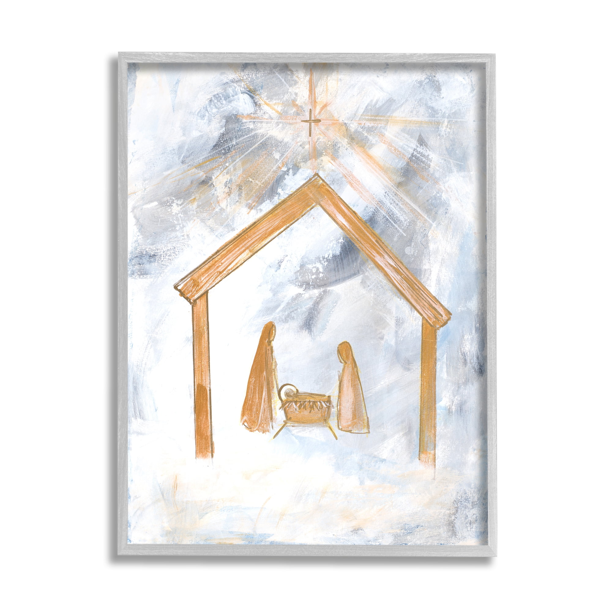 Stupell Industries Nativity Baby in Manger Christmas Scene Sky Cross, 16 x 20, Design by Robin Maria