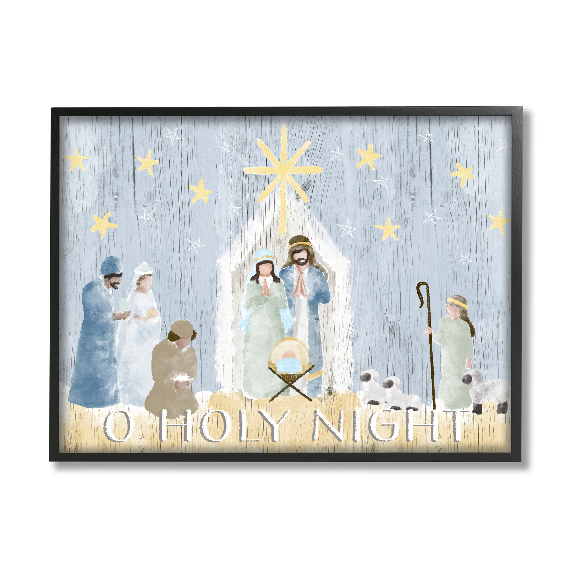 Stupell Industries Nativity Barn Stable Christmas Holiday Rustic Scene Religious Painting Black Framed Art Print Wall Art, 24 x 30