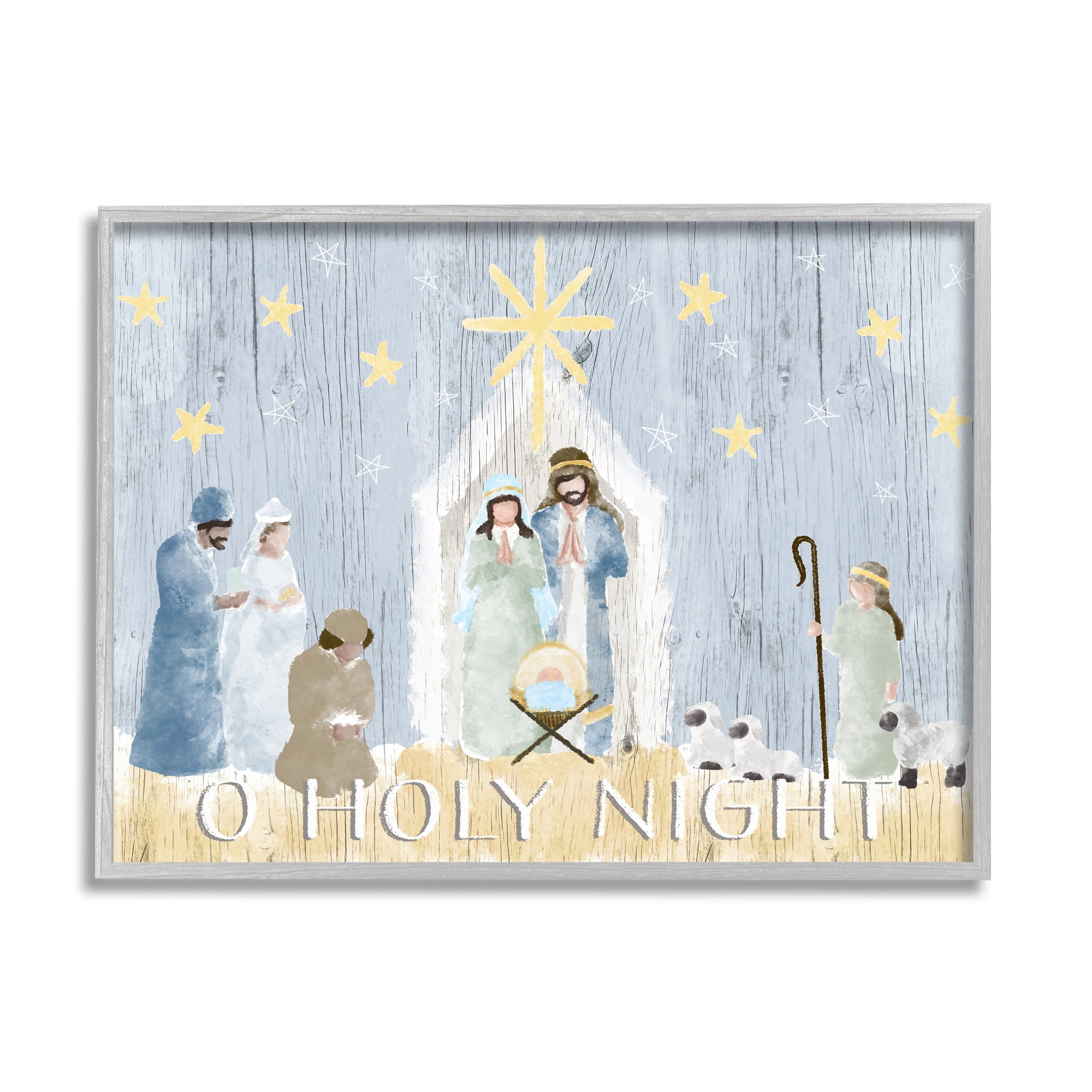 Stupell Industries Nativity Barn Stable Christmas Holiday Rustic Scene Religious Painting Gray Framed Art Print Wall Art, 16 x 20