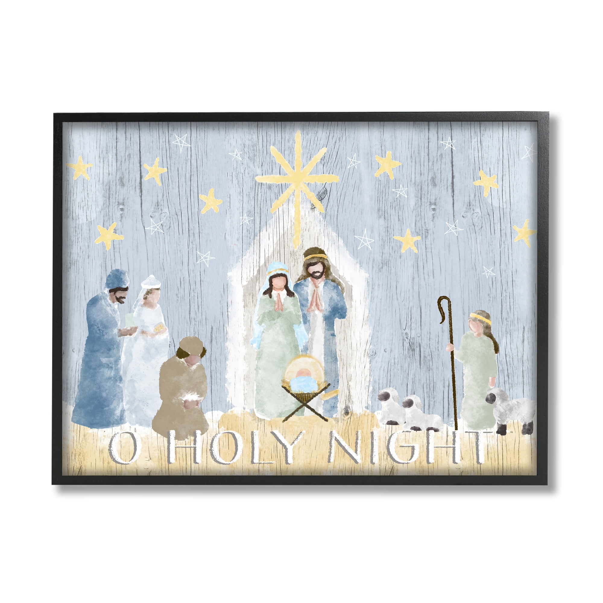 Stupell Industries Nativity Barn Stable Christmas Holiday Rustic Scene Traditional Painting Black framed Art Print Wall Art, 16 x 20, Design by Andi Metz