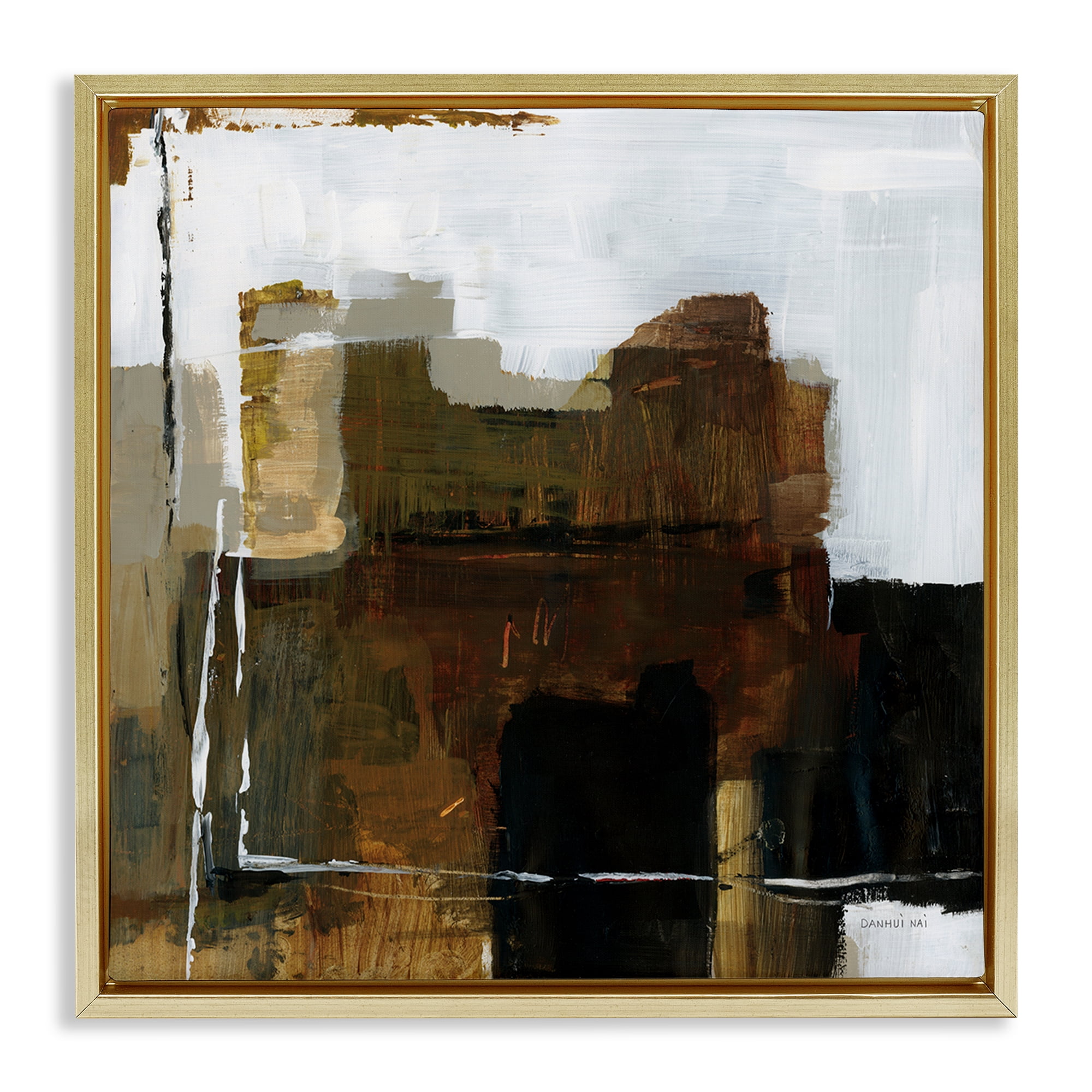 Stupell Industries Natural Abstract Earth Tones Gold Framed Floater Canvas Wall Art, design by Danhui Nai