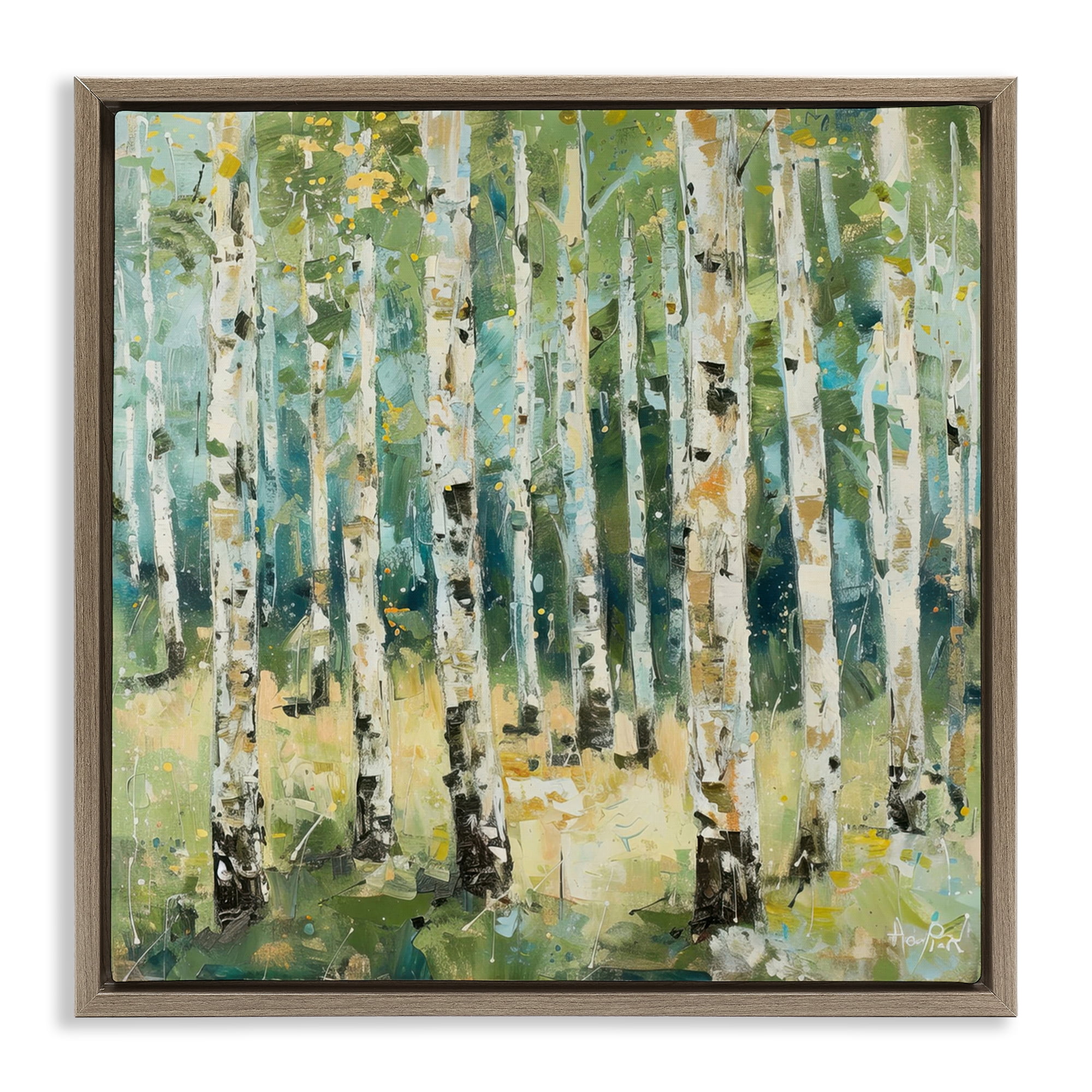 Stupell Industries Natural Birch Grove Landscape & Nature Painting Brown Floater Framed Canvas Art Print Wall Art, 18 x 18