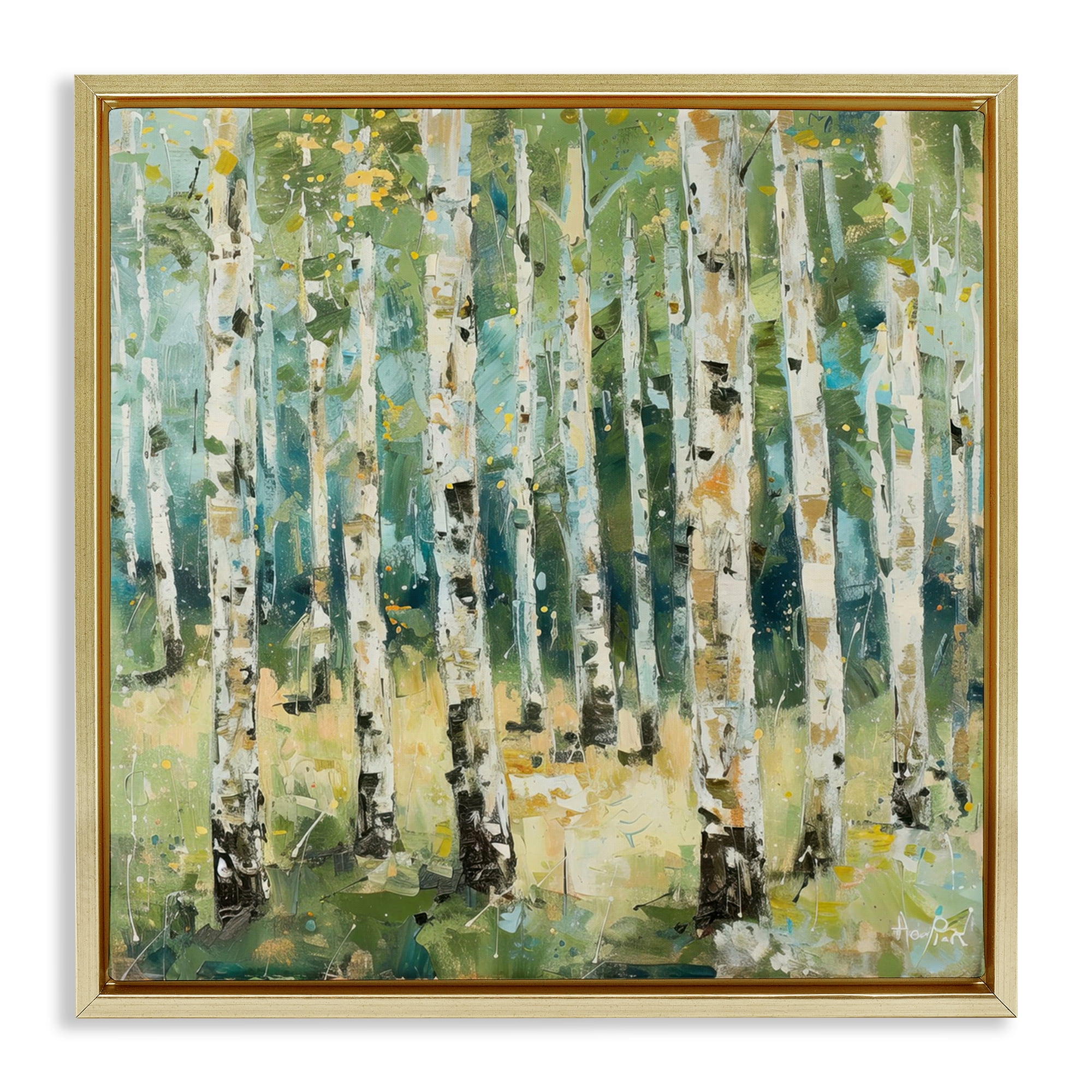 Stupell Industries Natural Birch Grove Landscape & Nature Painting Gold Floater Framed Canvas Art Print Wall Art, 18 x 18
