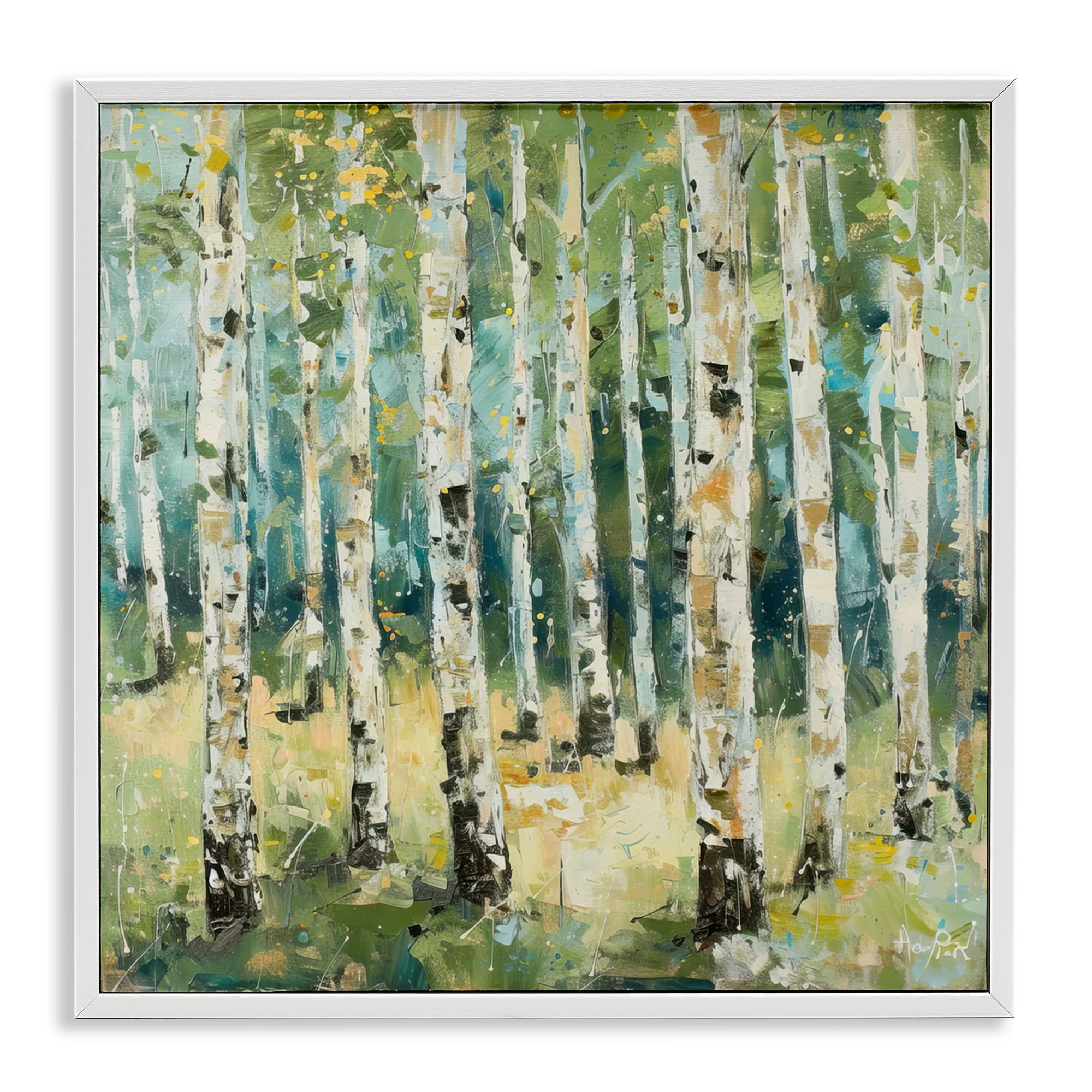 Stupell Industries Natural Birch Grove Landscape & Nature Painting White Framed Art Print Wall Art, 17 x 17