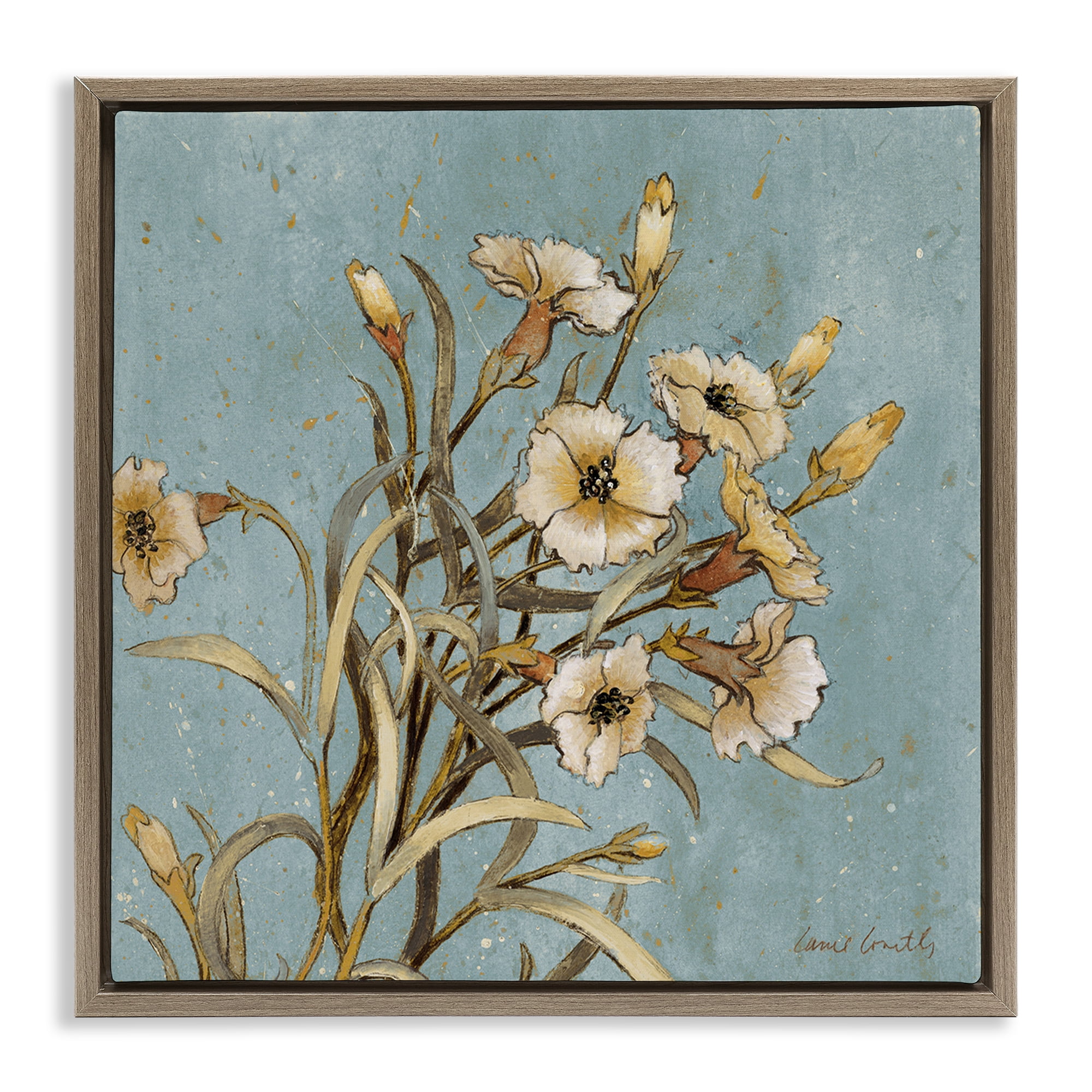 Stupell Industries Natural Blooming Buds Botanical & Floral Painting Brown Floater Framed Canvas Art Print Wall Art, 18 x 18
