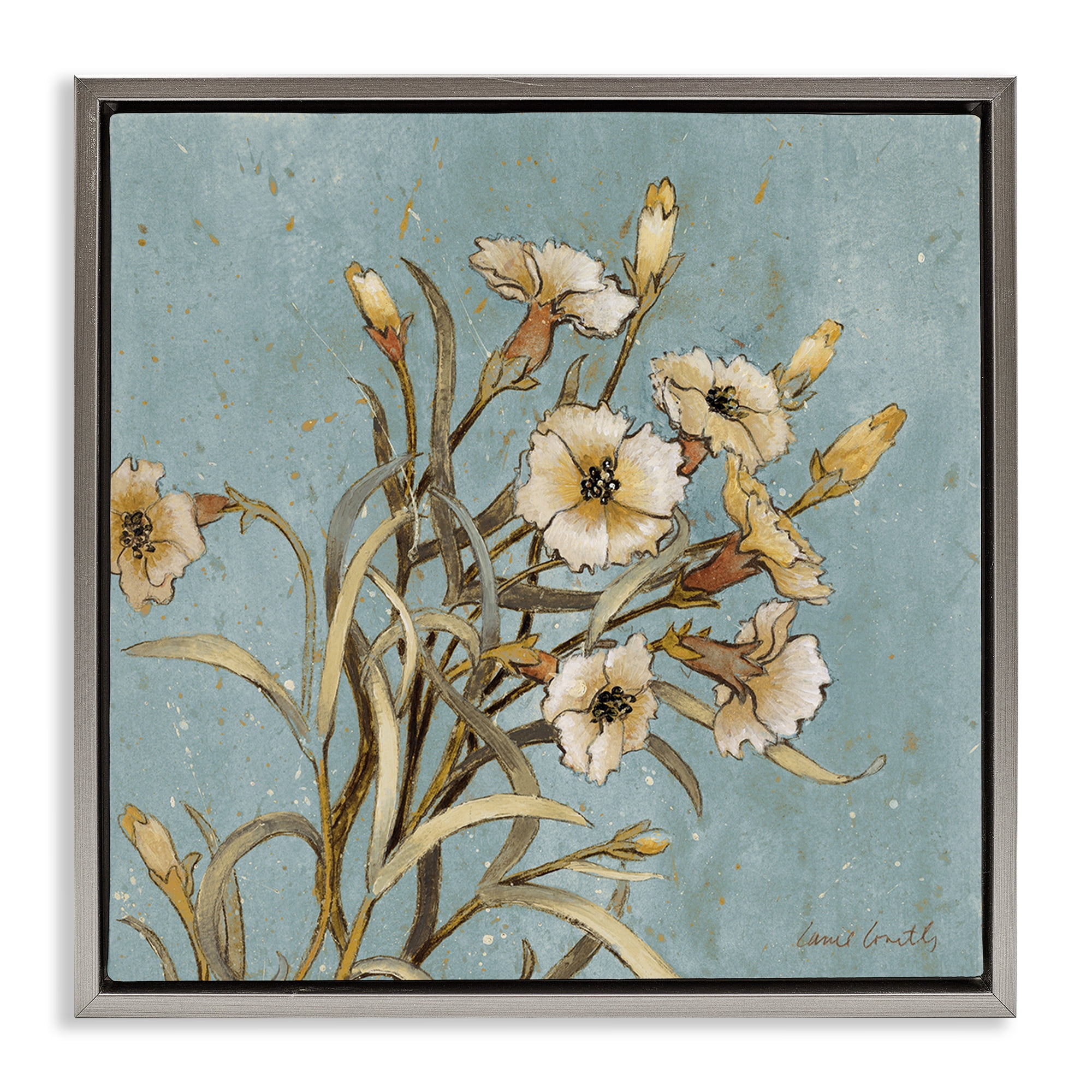 Stupell Industries Natural Blooming Buds Botanical & Floral Painting Gray Floater Framed Canvas Art Print Wall Art, 25 x 25