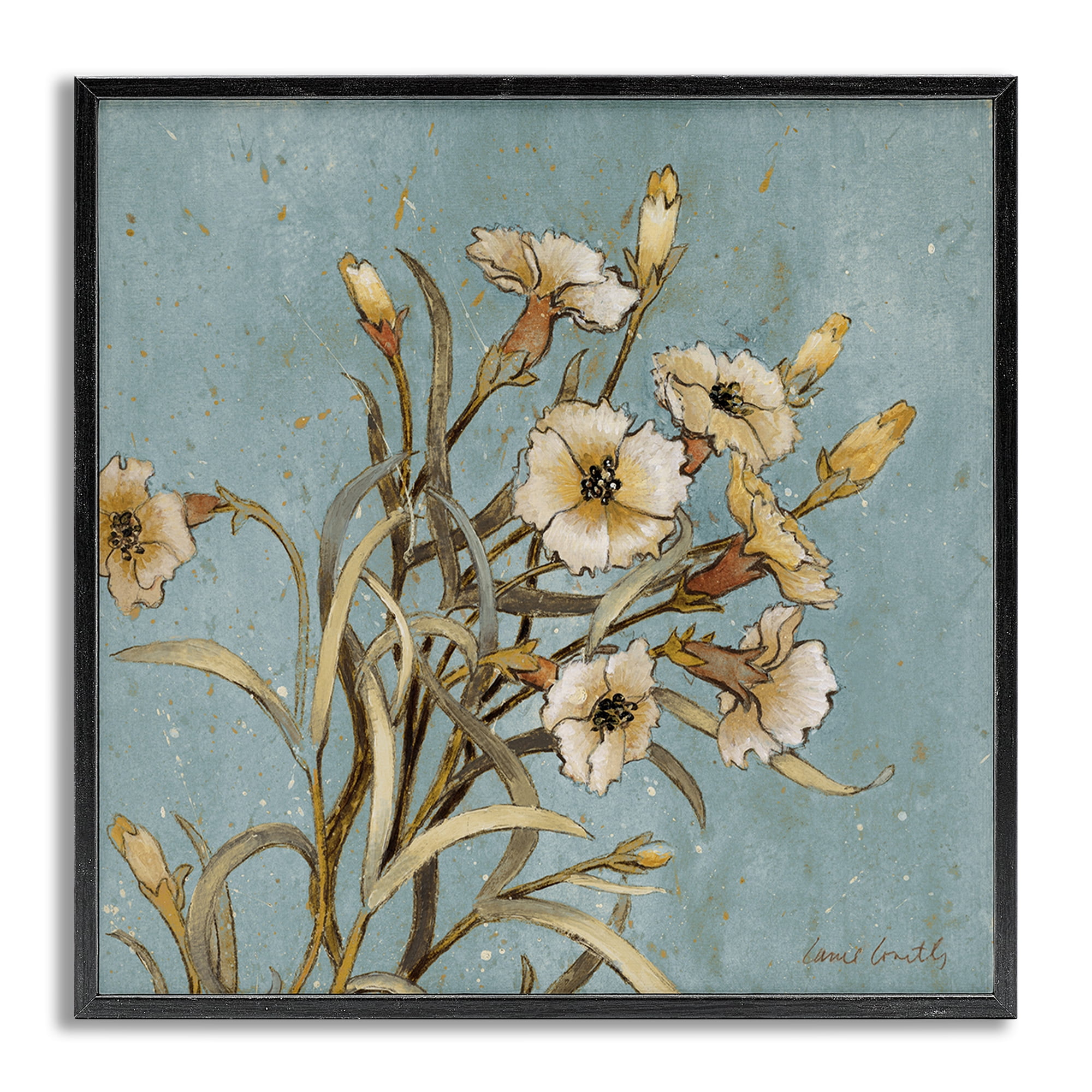 Stupell Industries Natural Blooming Buds Botanical & Floral Painting Gray Framed Art Print Wall Art, 24 x 24