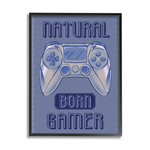 Stupell Industries Natural Born Gamer Text Saying Blue Gaming Controller Graphic Art Black Framed Art Print Wall Art, 11x14, by Ziwei Li