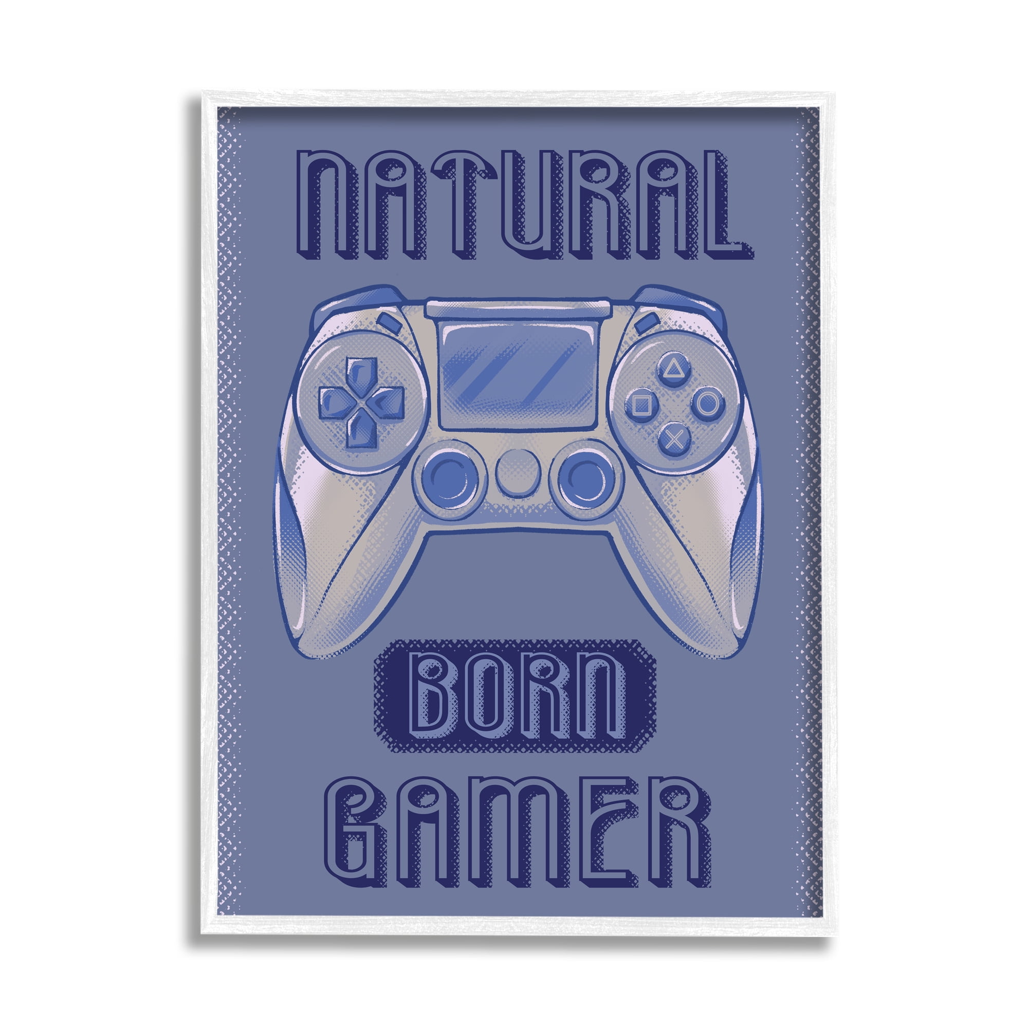 Stupell Industries Natural Born Gamer Text Saying Blue Gaming Controller Graphic Art White Framed Art Print Wall Art, 11x14, by Ziwei Li