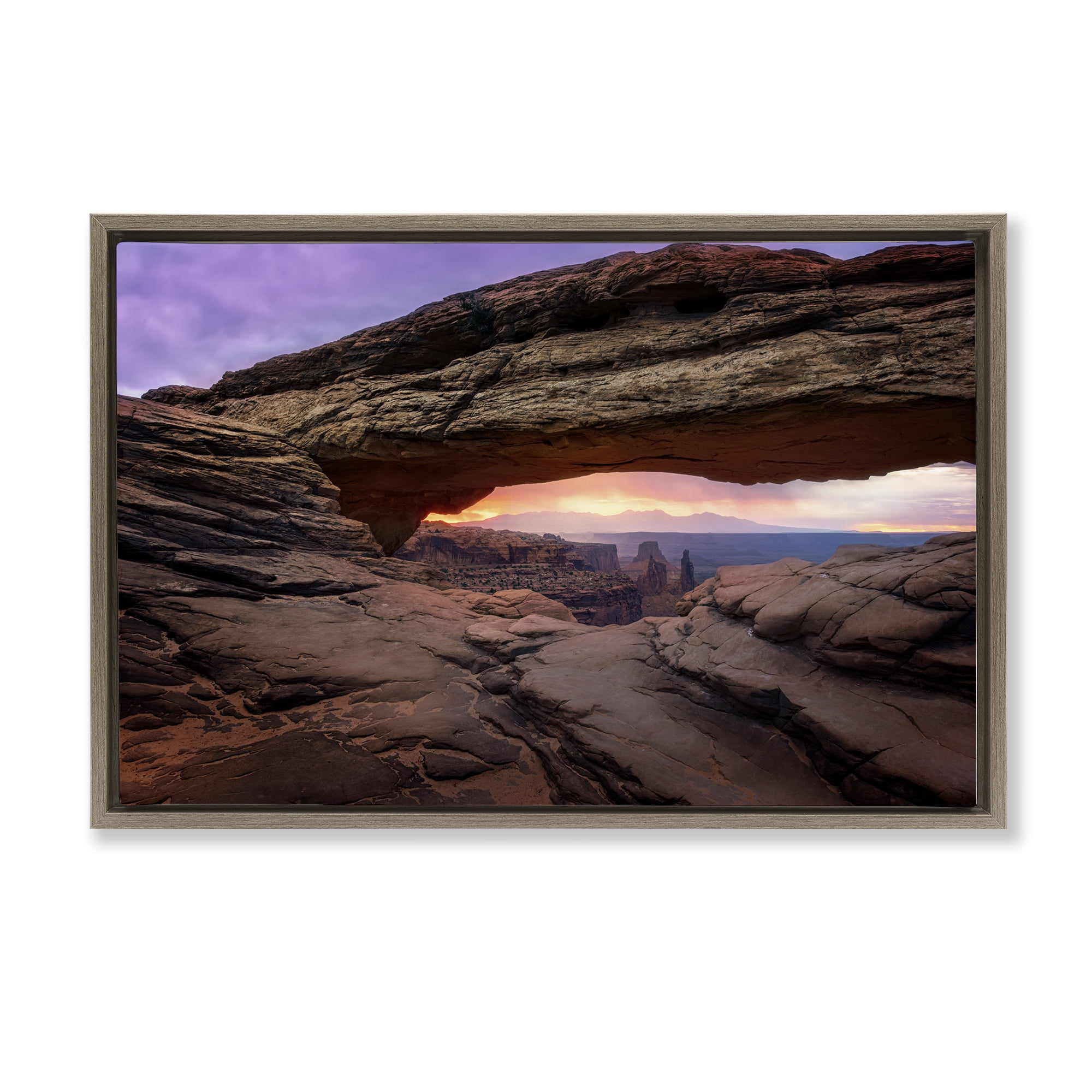 Stupell Industries Natural Canyon Rock Arch Landscape & Nature Photography Brown Floater Framed Canvas Art Print Wall Art, 31 x 21