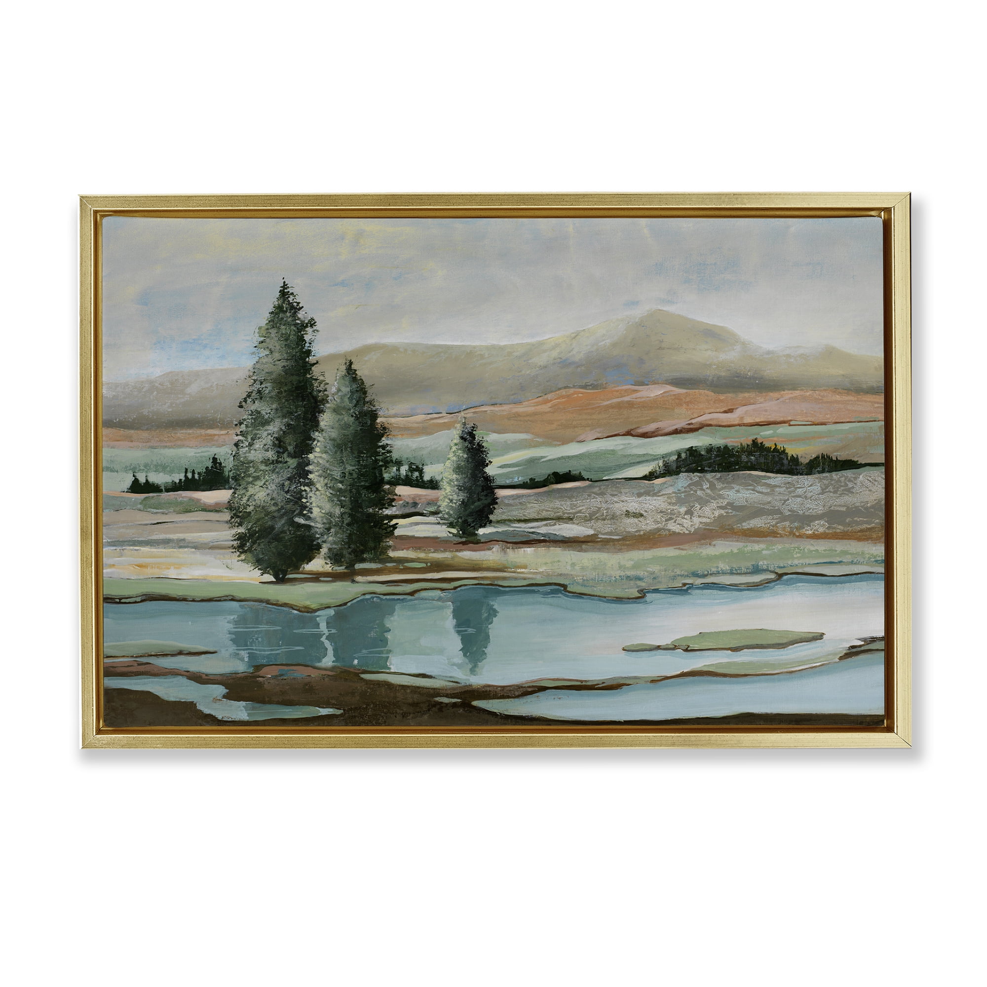 Stupell Industries Natural Creek Landscape Landscape & Nature Painting Gold Floater Framed Canvas Art Print Wall Art, 31 x 21