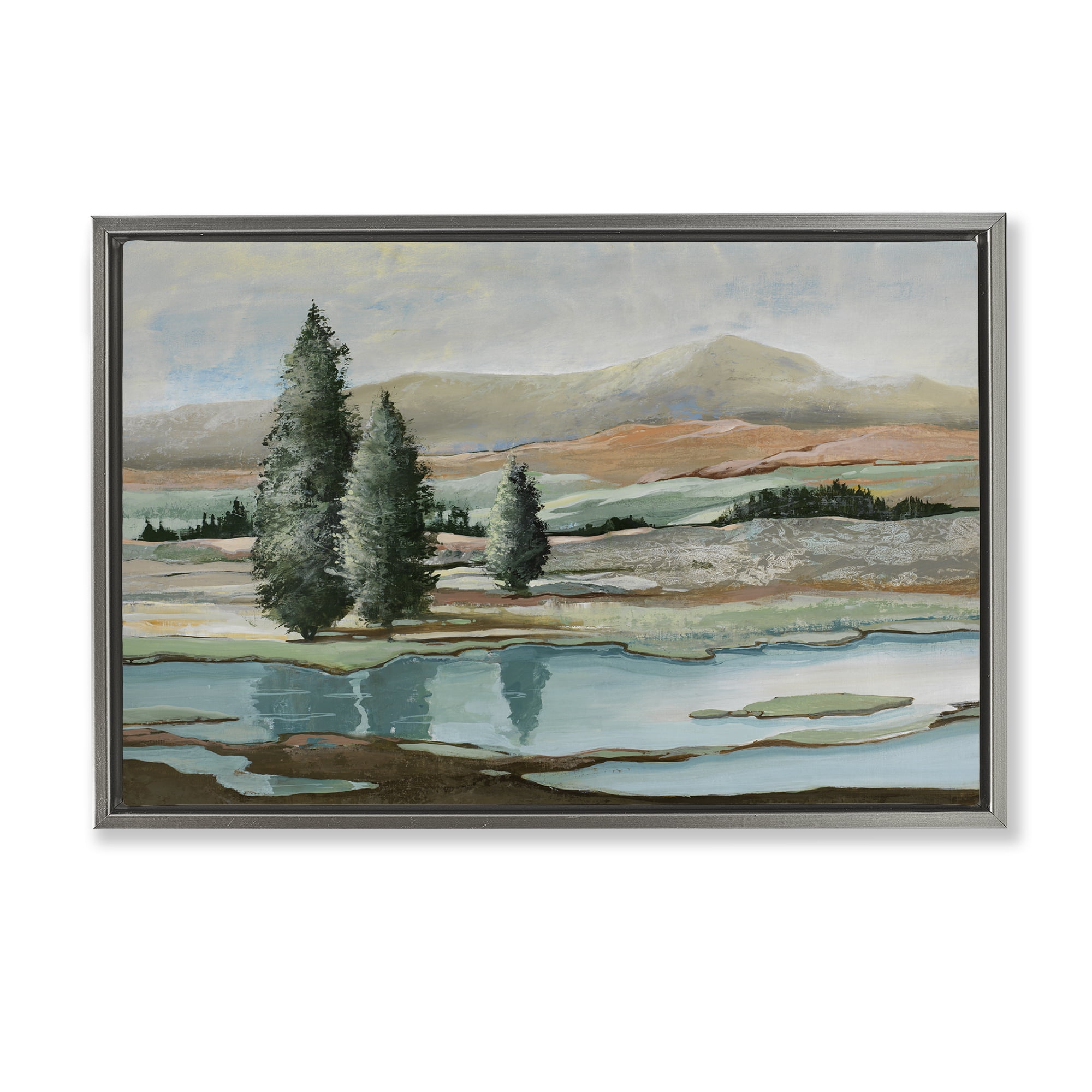 Stupell Industries Natural Creek Landscape Landscape & Nature Painting Gray Floater Framed Canvas Art Print Wall Art, 31 x 21