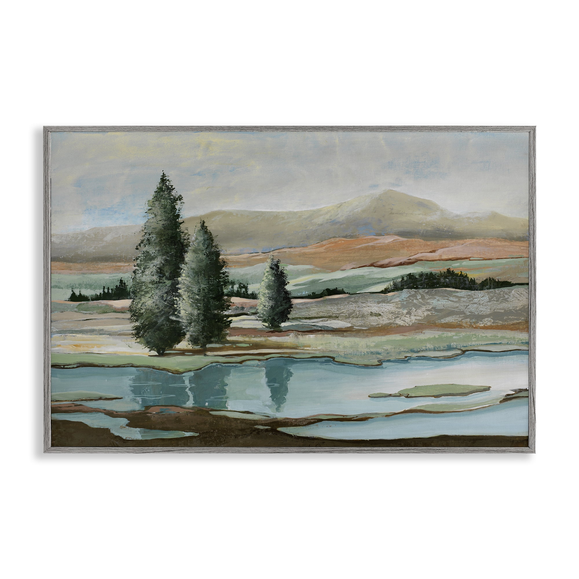 Stupell Industries Natural Creek Landscape Landscape & Nature Painting Gray Framed Art Print Wall Art, 30 x 20