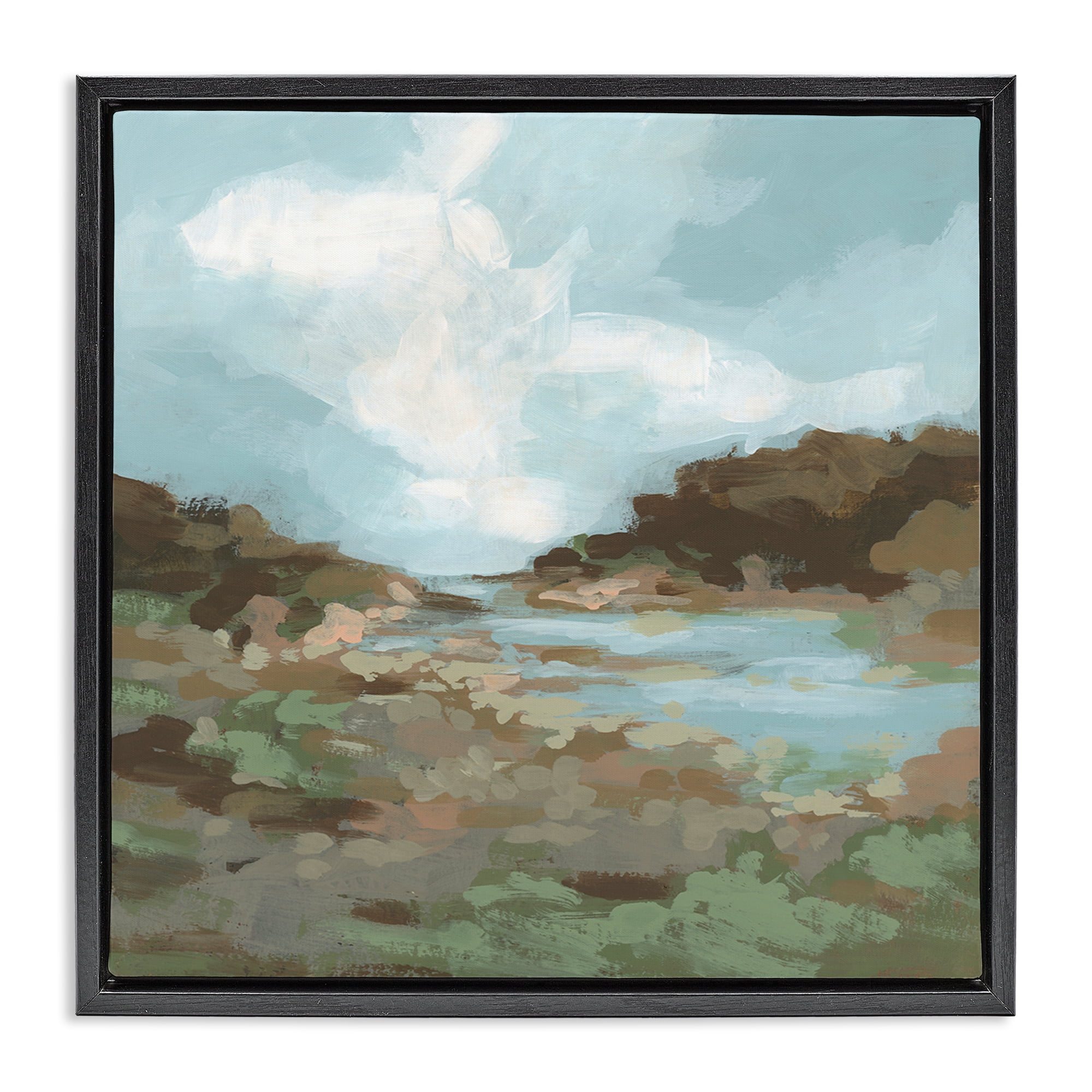 Stupell Industries Natural Creek Terrain Landscape & Nature Painting Black Floater Framed Canvas Art Print Wall Art, 25 x 25