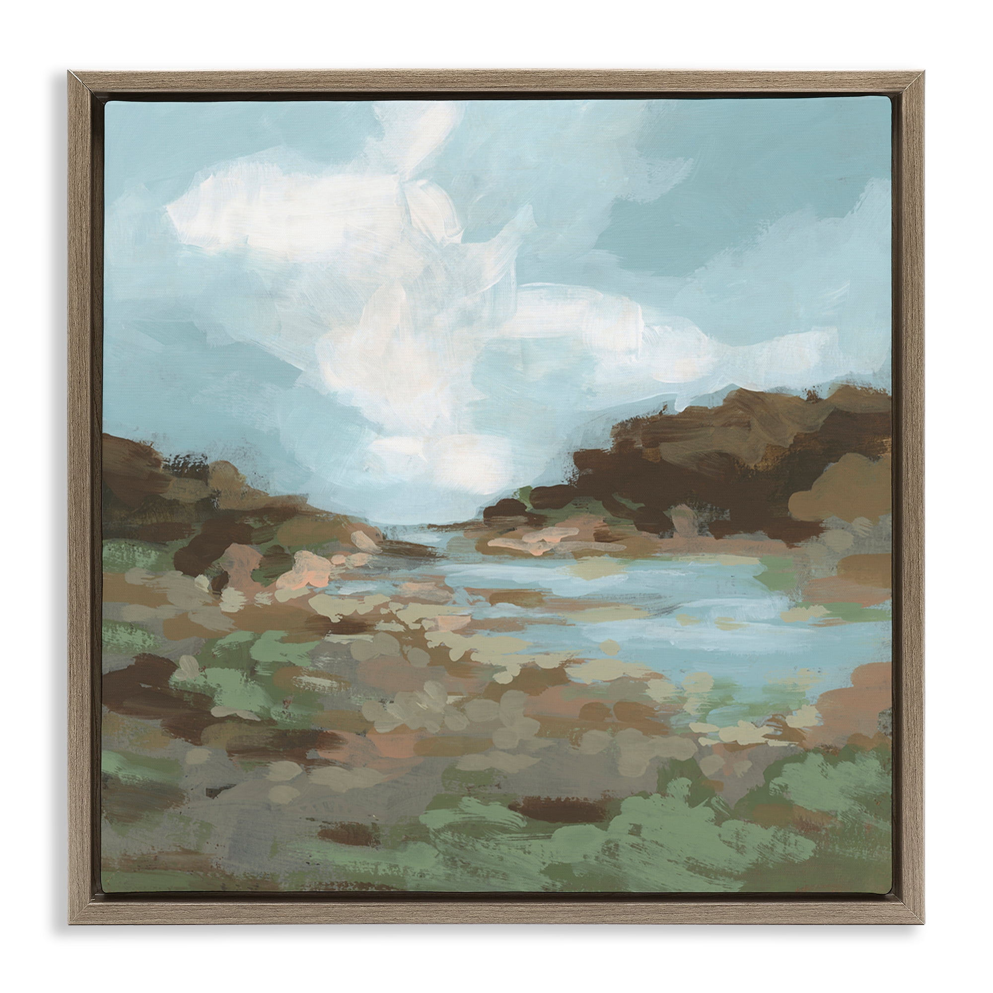 Stupell Industries Natural Creek Terrain Landscape & Nature Painting Brown Floater Framed Canvas Art Print Wall Art, 18 x 18