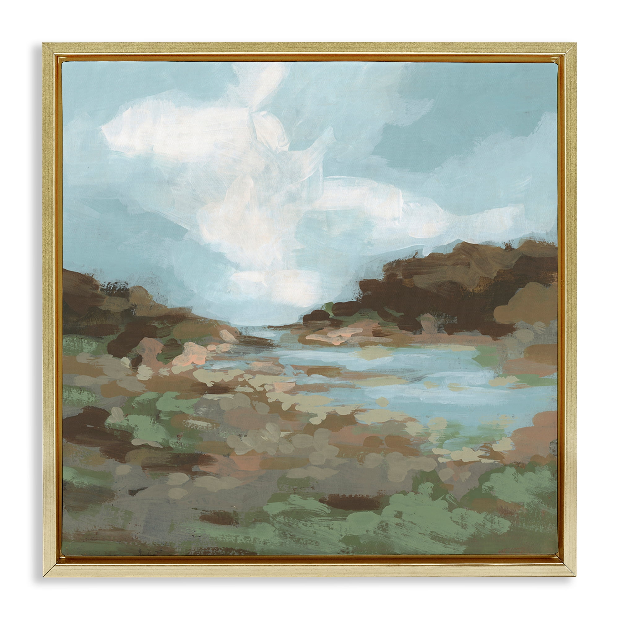 Stupell Industries Natural Creek Terrain Landscape & Nature Painting Gold Floater Framed Canvas Art Print Wall Art, 18 x 18