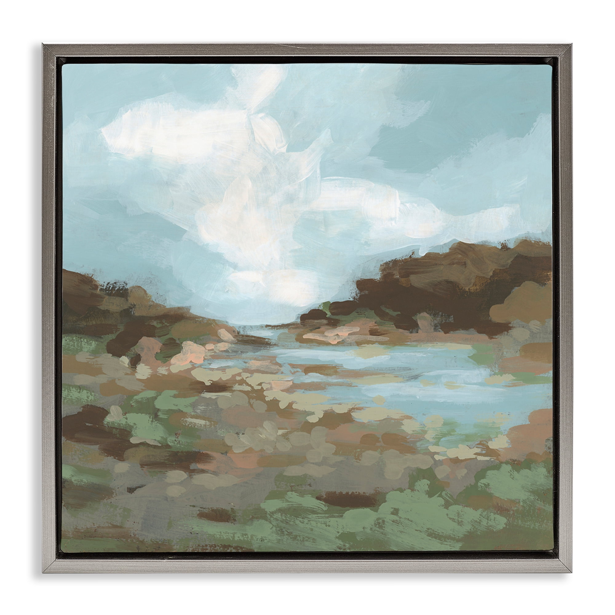 Stupell Industries Natural Creek Terrain Landscape & Nature Painting Gray Floater Framed Canvas Art Print Wall Art, 25 x 25