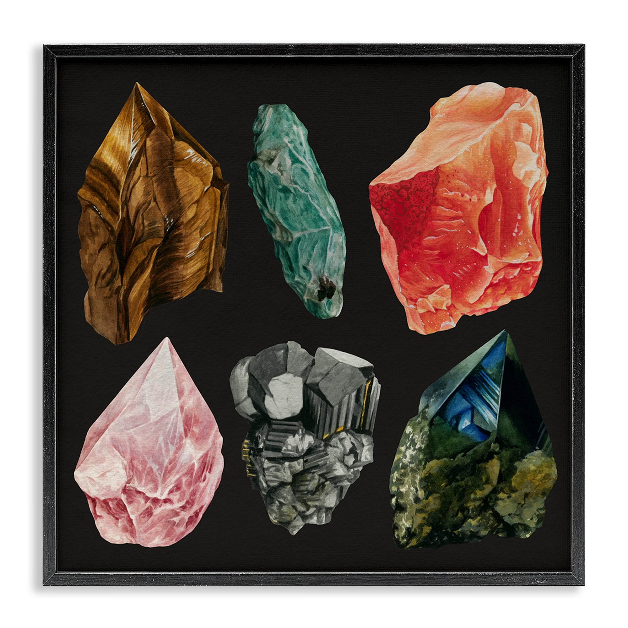 Stupell Industries Natural Crystal Gems STEM Painting Black Framed Art Print Wall Art, 17 x 17