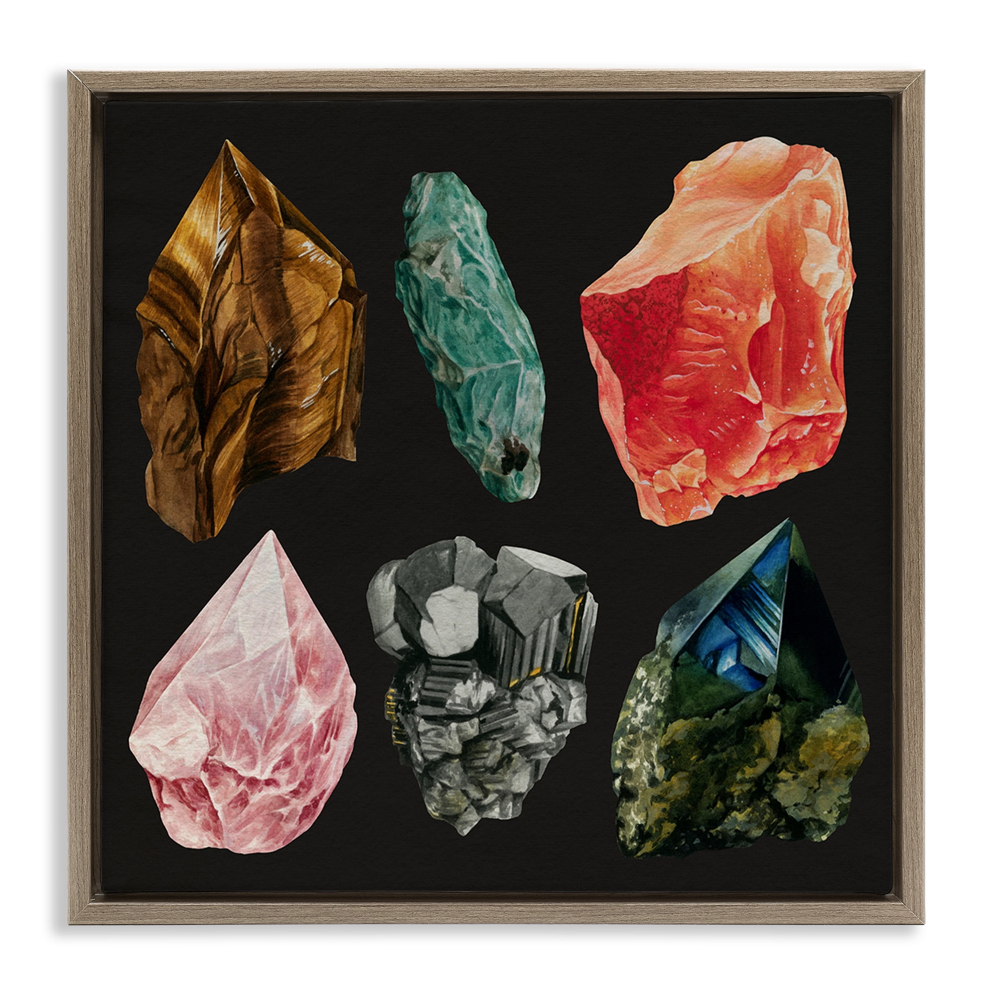 Stupell Industries Natural Crystal Gems STEM Painting Brown Floater Framed Canvas Art Print Wall Art, 25 x 25